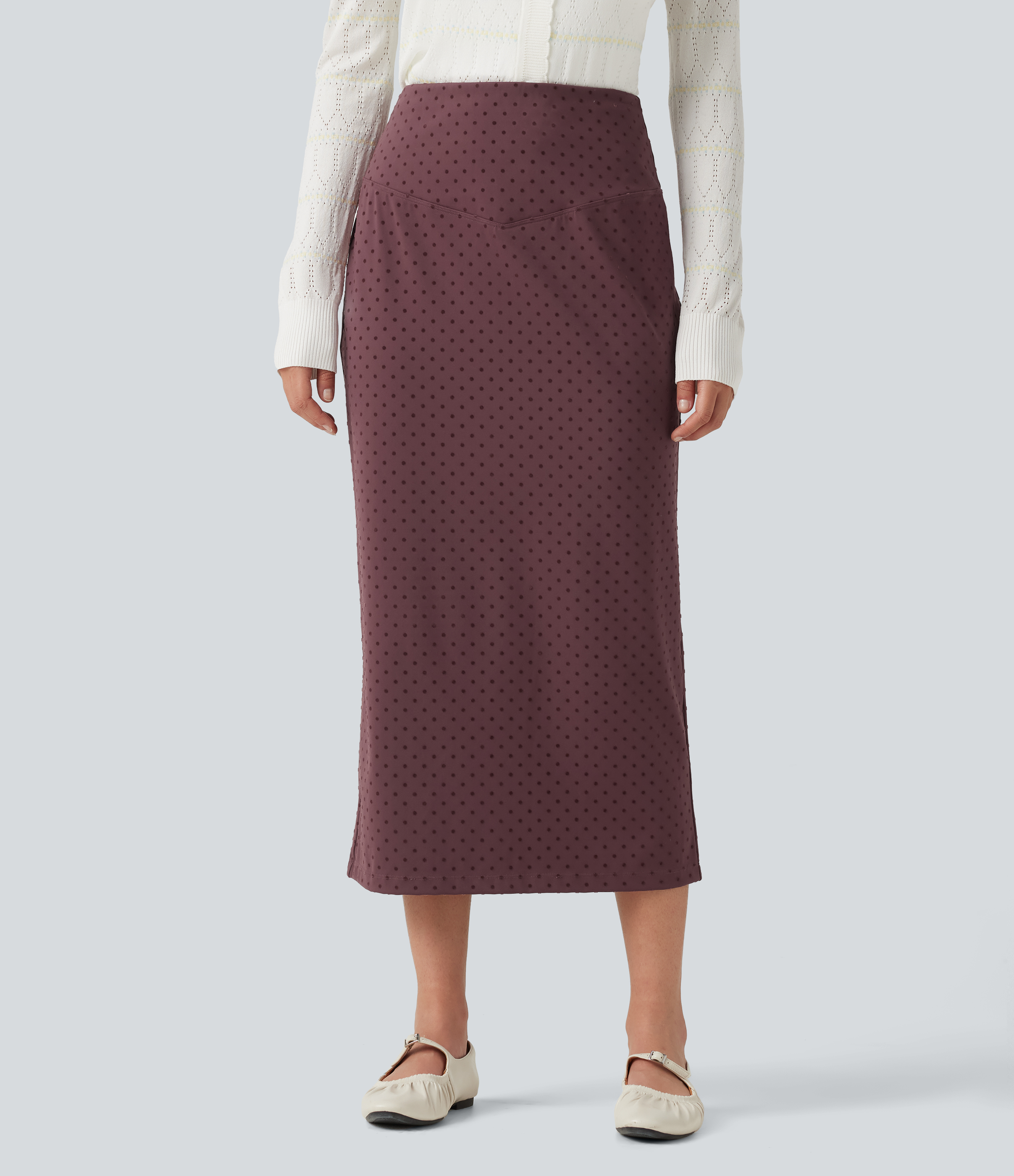 High Waisted Polka Dot Velvet Midi Casual Skirt