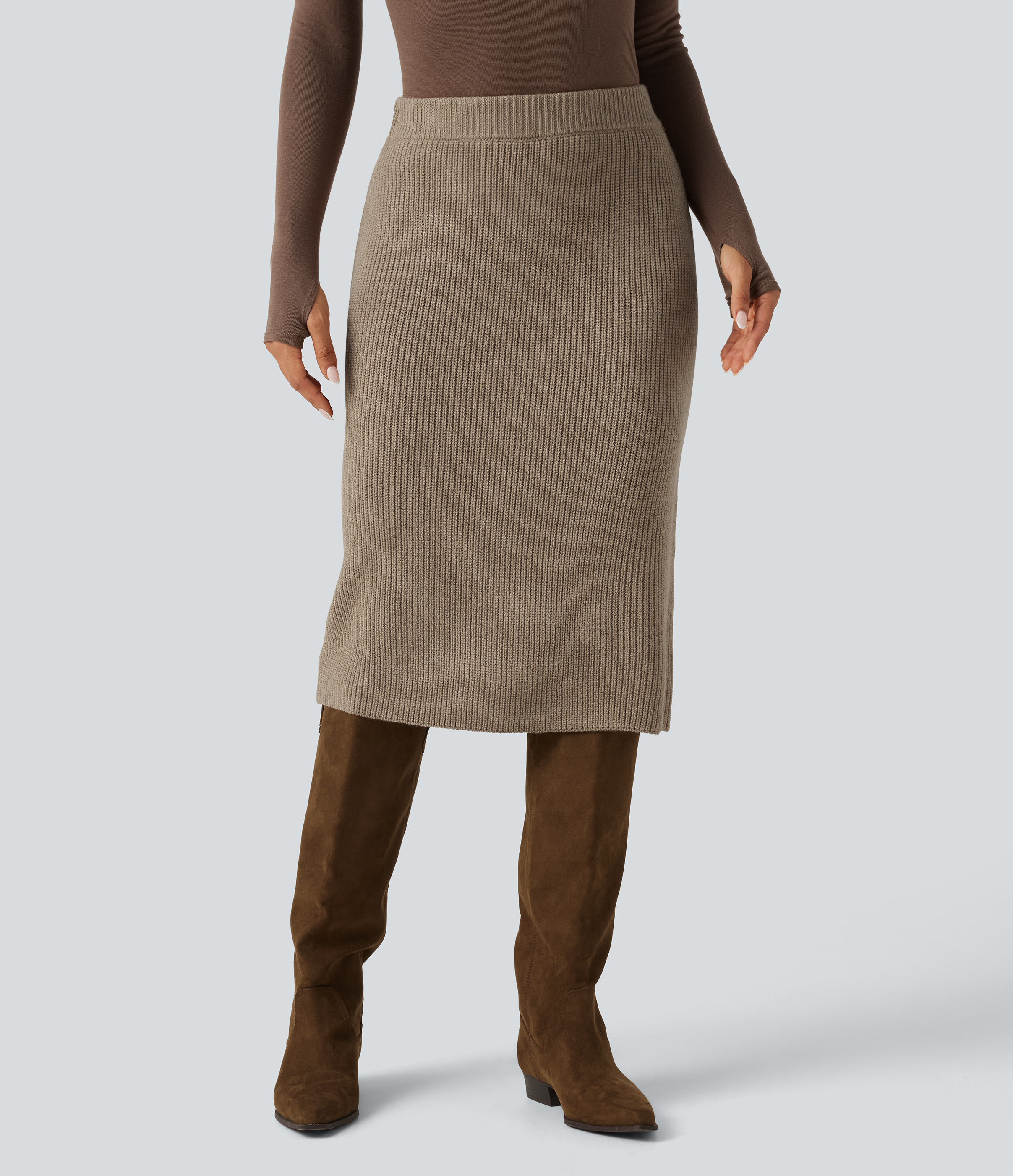 High Waisted Midi Work Sweater Pencil Skirt