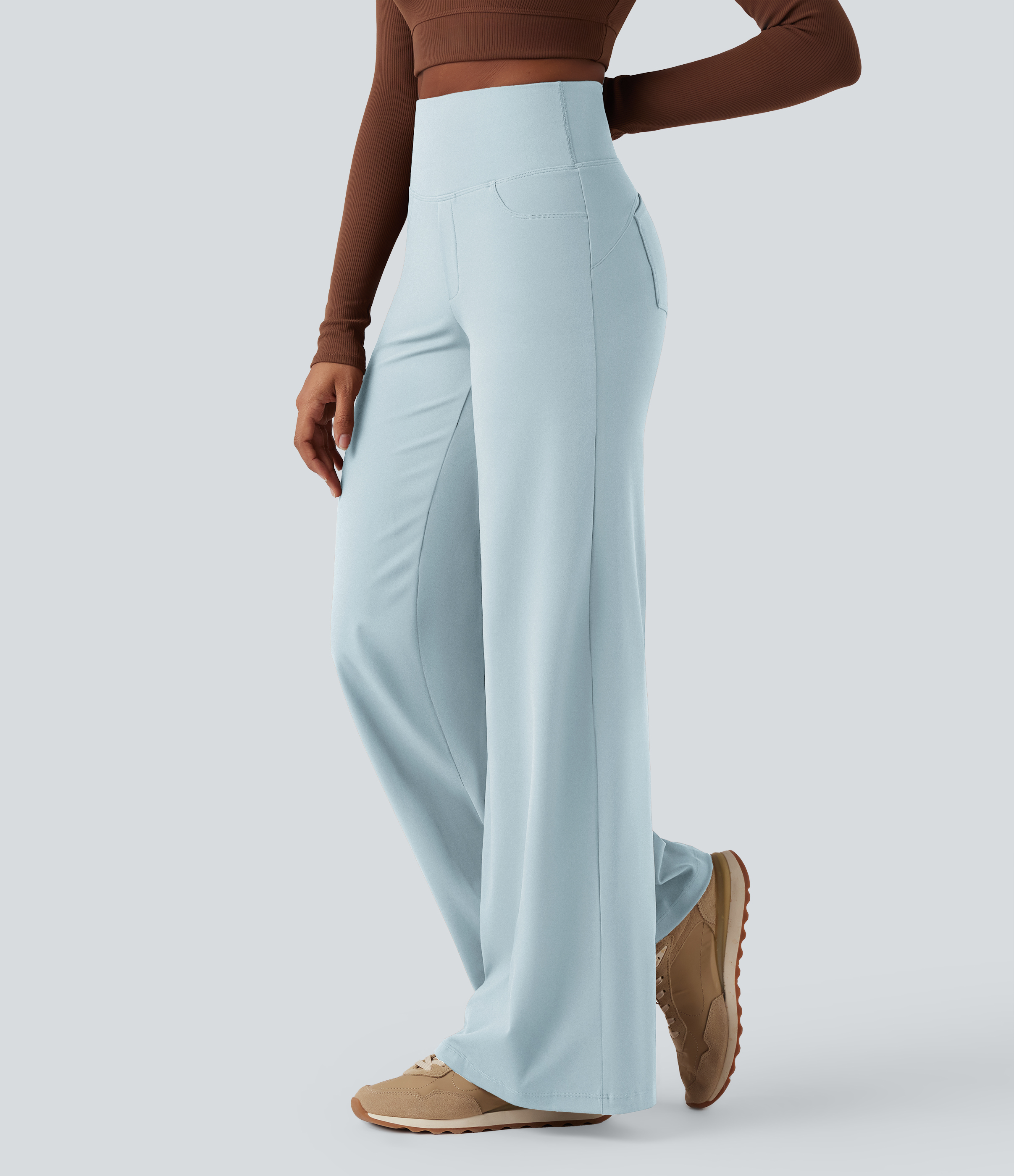 DayStretch High Waisted Tummy Control Wide Leg Yoga Pants with Pockets
