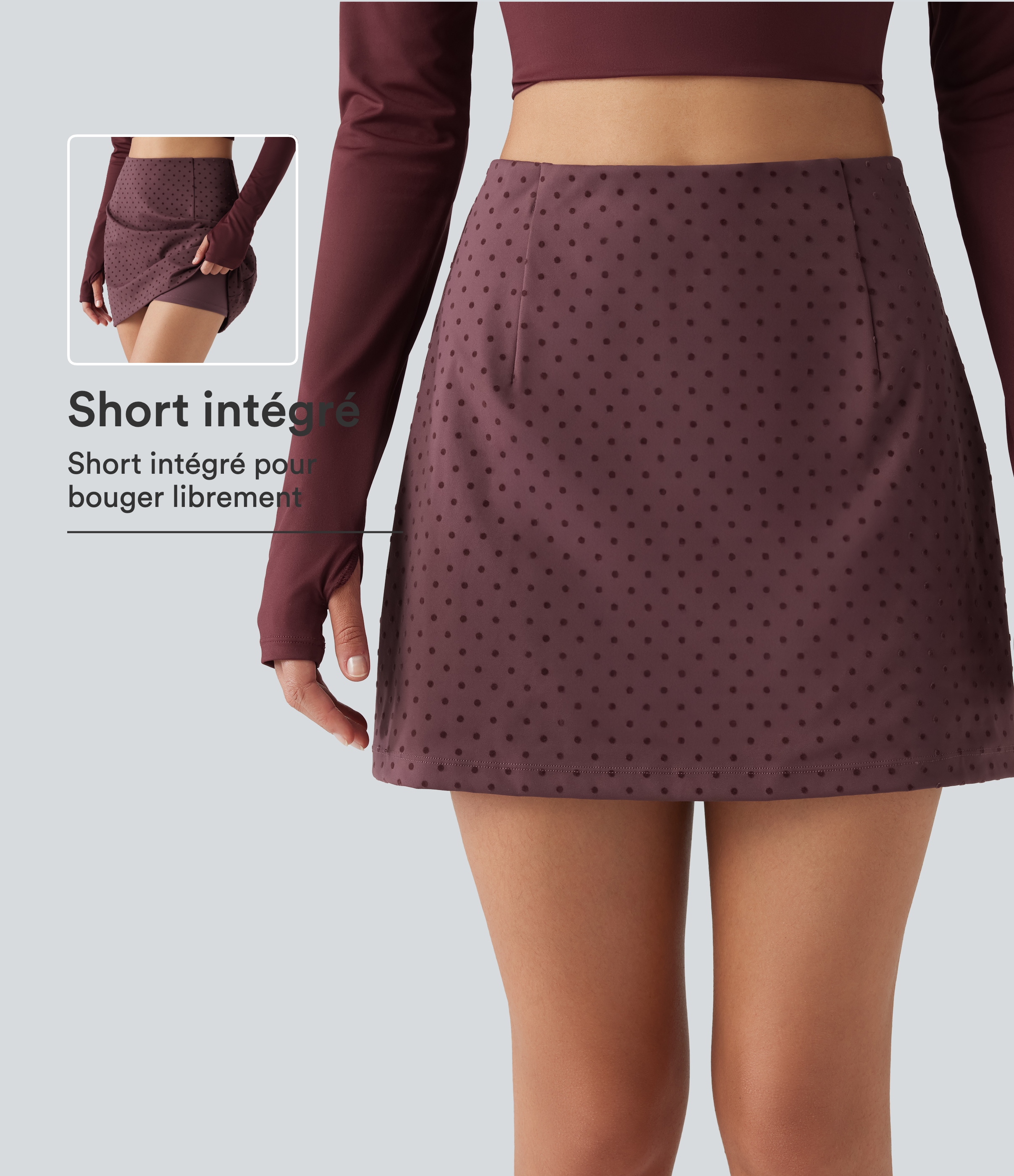 Jupe-short mini taille haute en velours à pois
