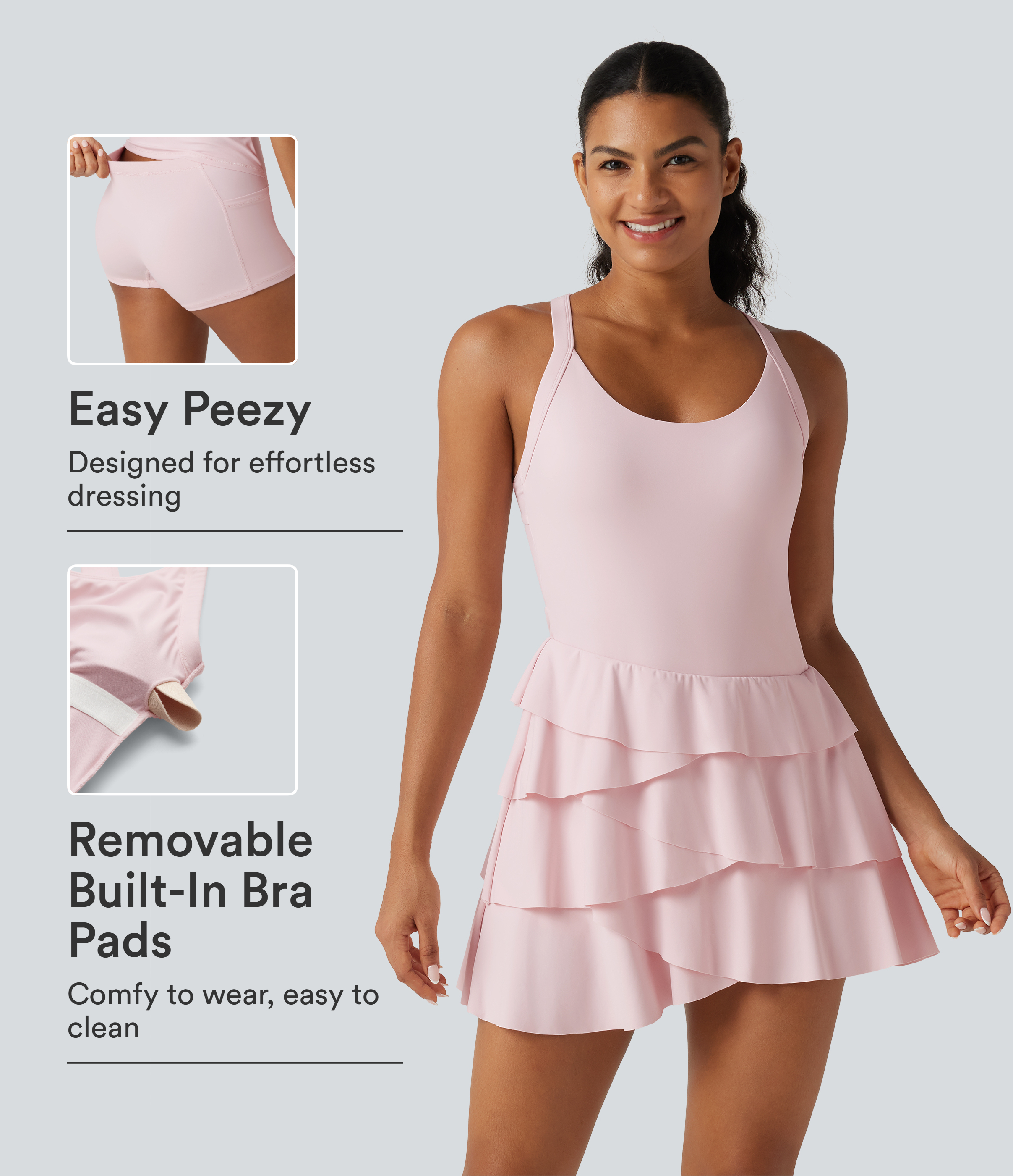 SoftlyZero™ Airy Built-in Bra Layered Ruffle Hem 2-in-1 InstantCool Mini Tennis Active Dress with Pockets-Easy Peezy Edition