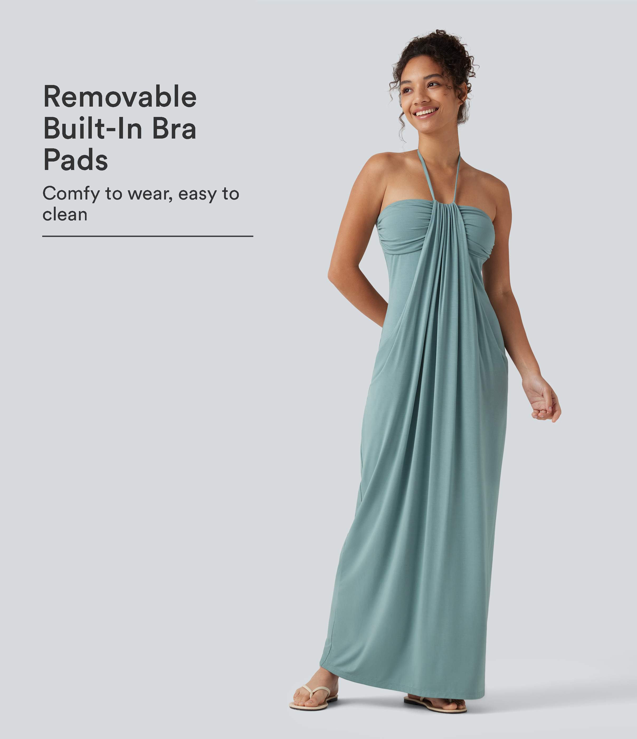 Halter Tie Back Built-in Bra Maxi Dress with Pockets