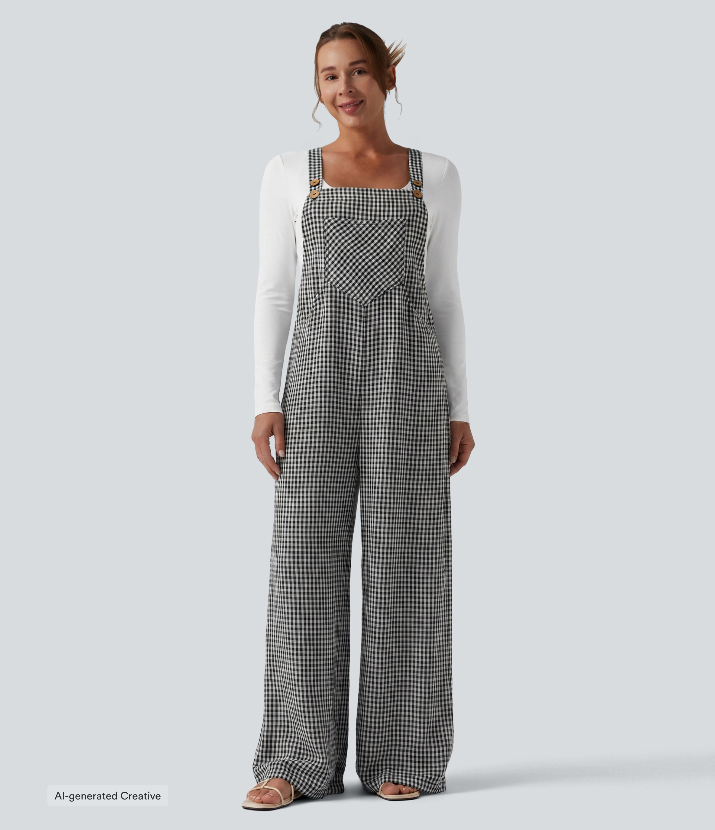 Plaid Casual Linen-Feel Overalls with Pockets
