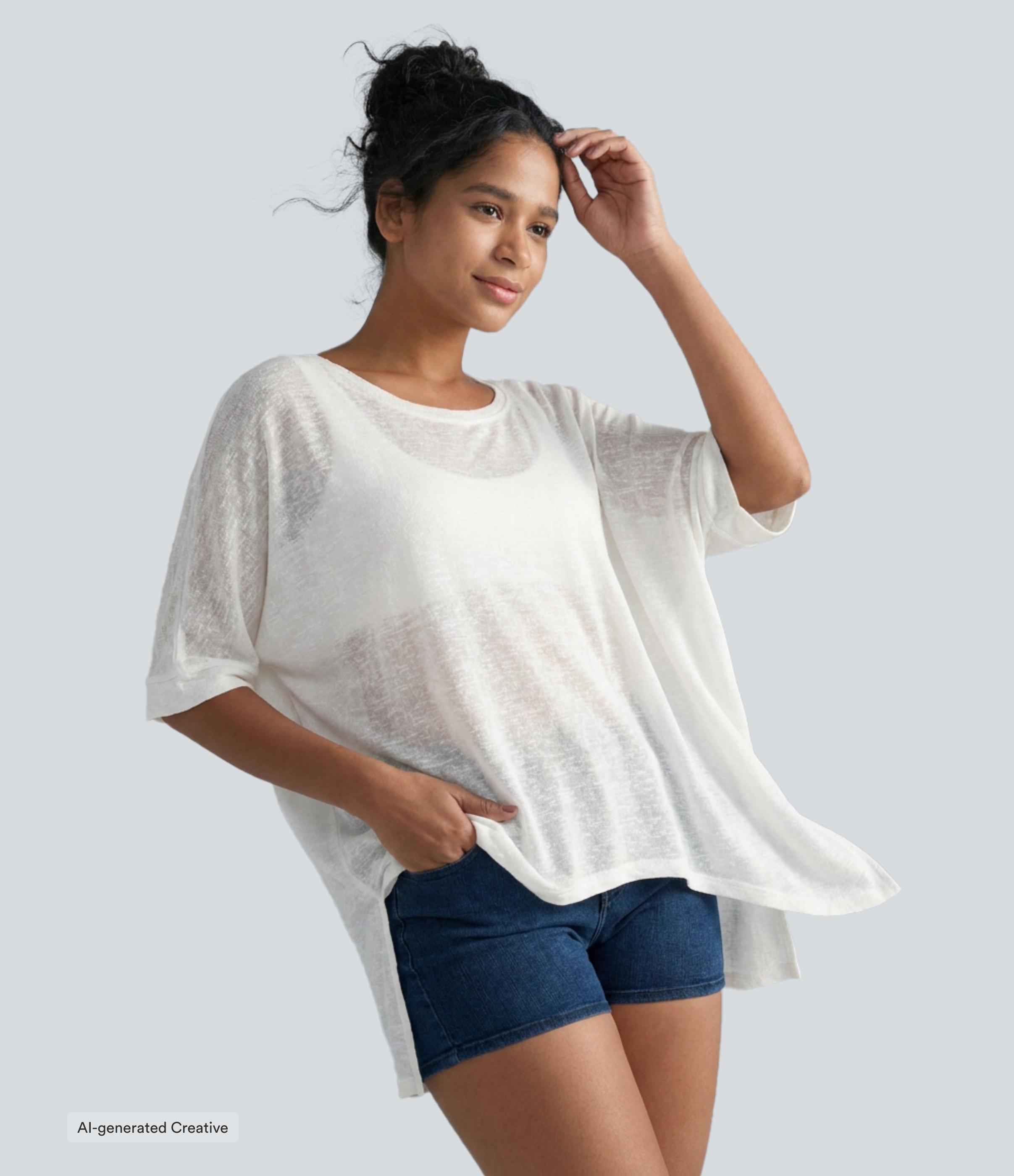 Women's Asymmetric Hem Sheer Oversize Casual Top - Halara