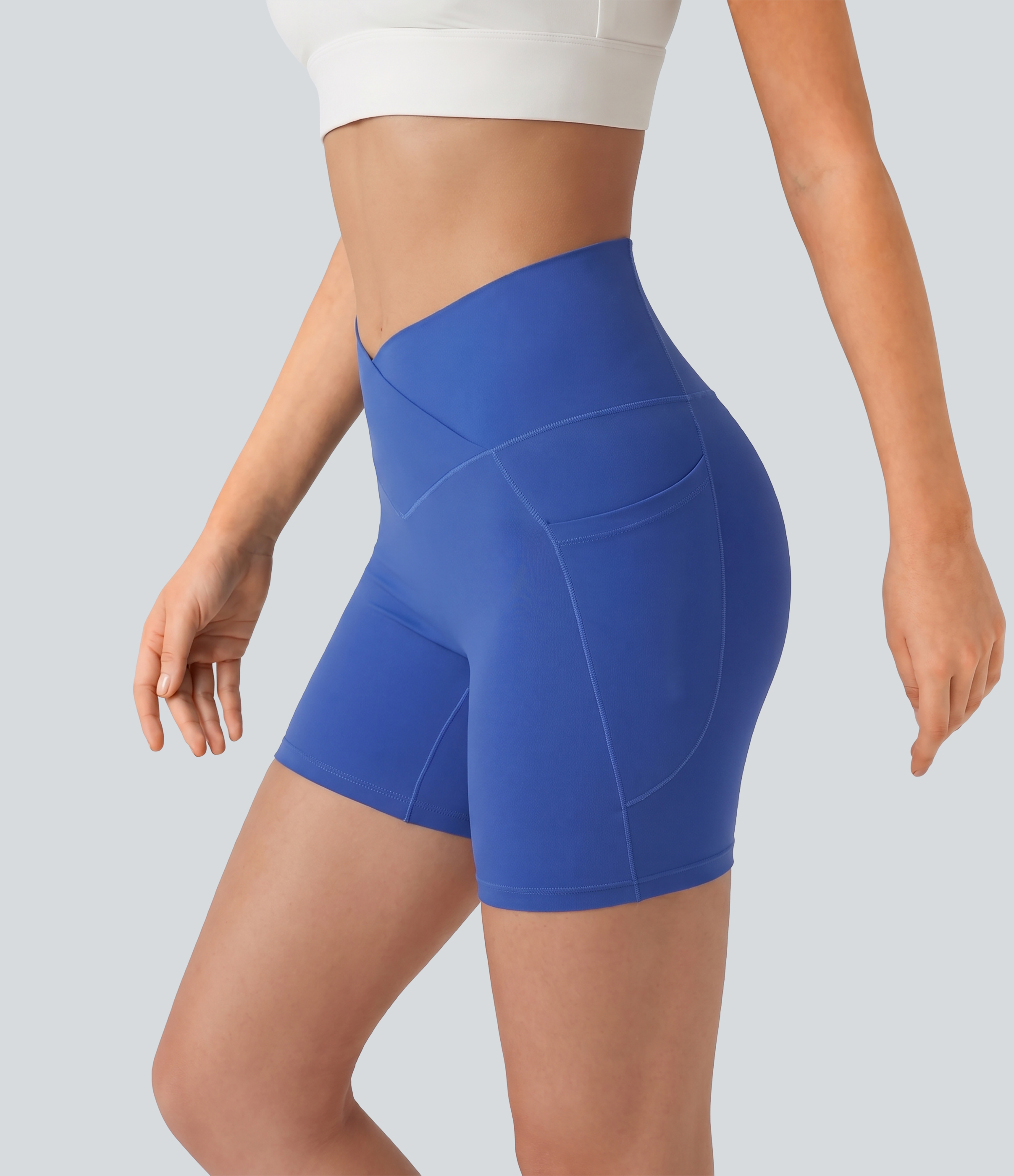 SoftlyZero™ Short cycliste de yoga taille haute à ceinture croisée 5'' avec poches - UPF50+