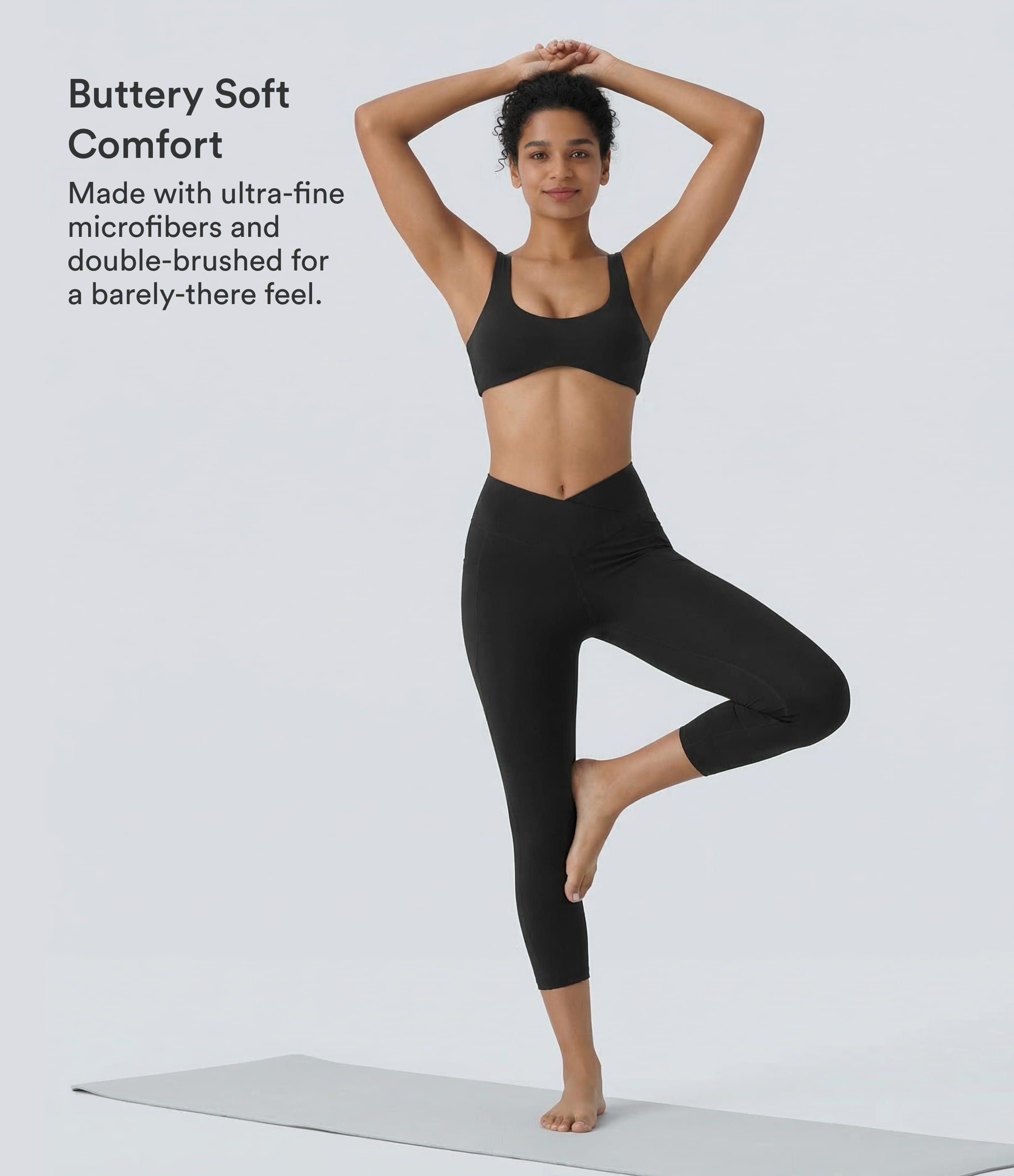 Black SoftlyZero™ High Waisted Crossover Pocket Capri Yoga Leggings / 2