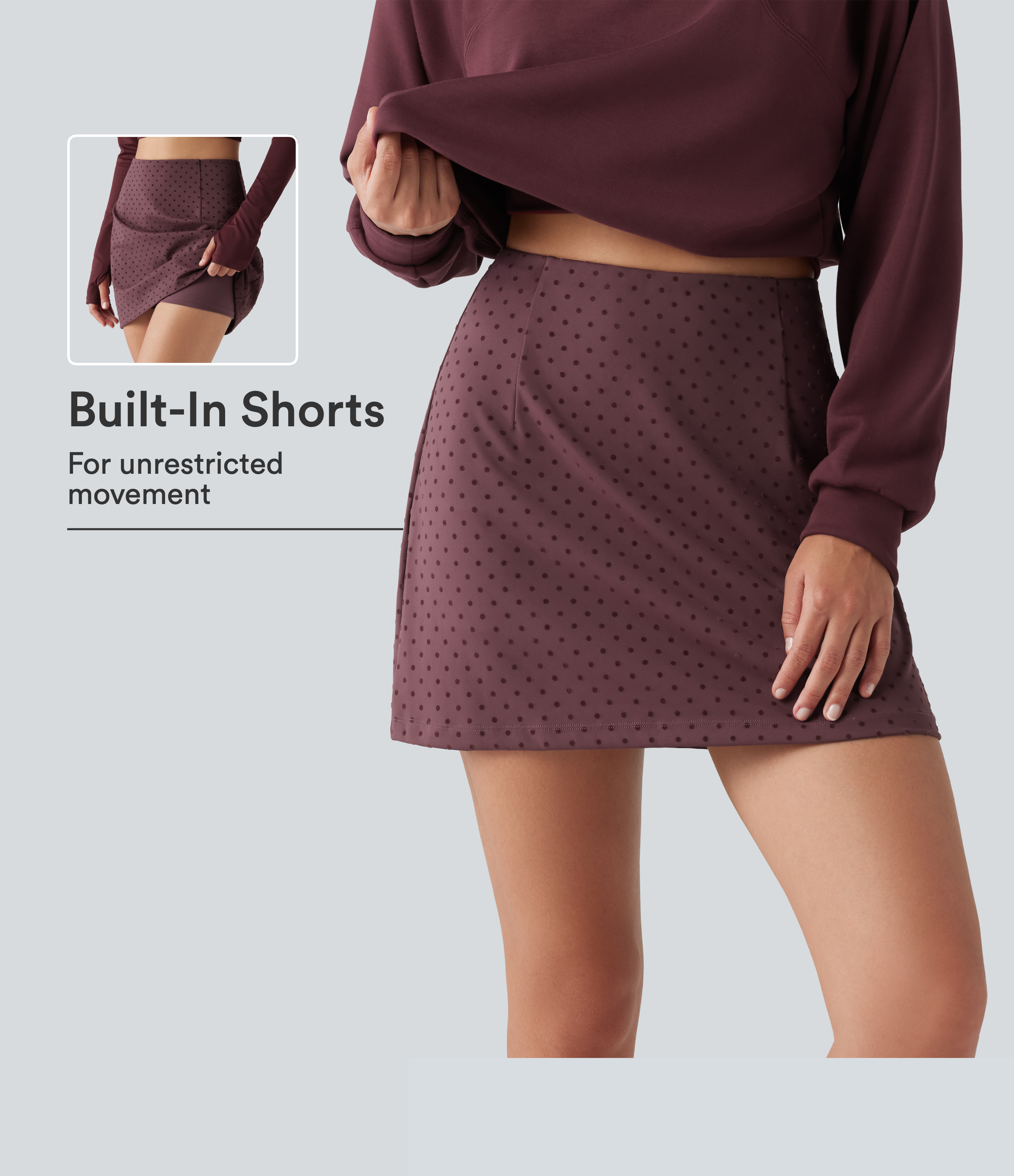 High Waisted 2-in-1 Polka Dot Velvet Mini Casual Skirt