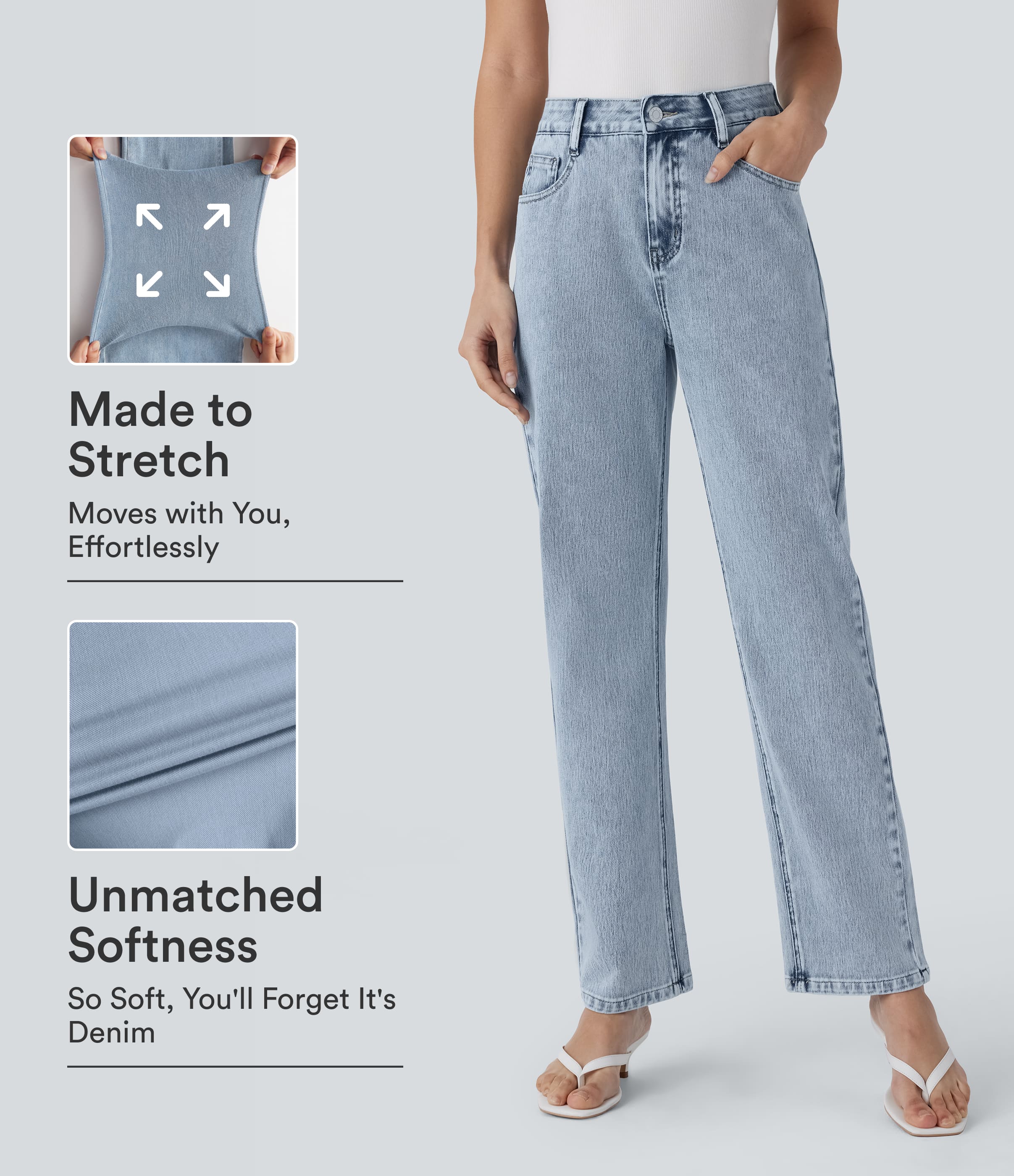 Halara Flex™ jean décontracté taille haute, coupe droite et poches zippées