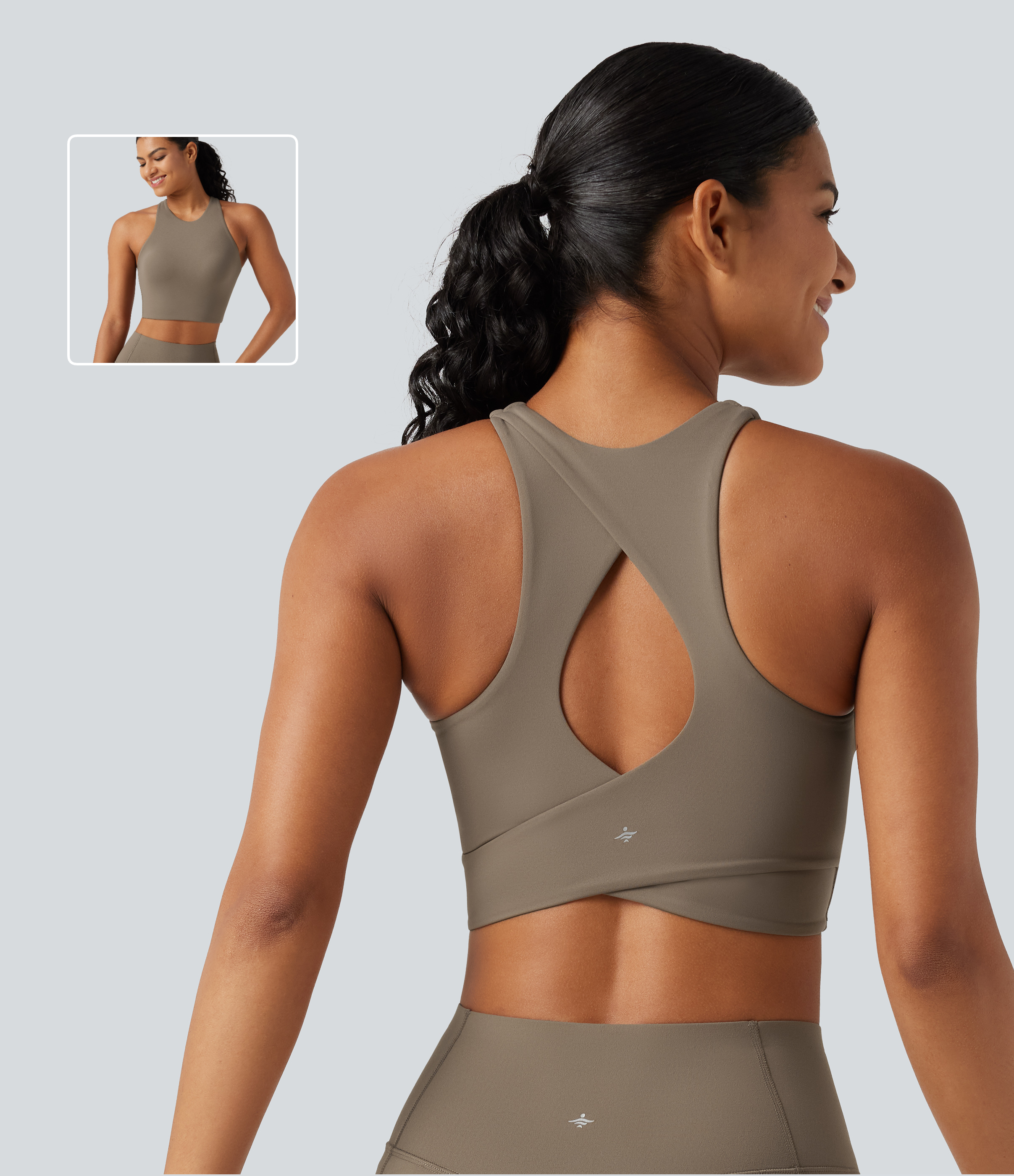Low Support Round Neck Built-in Bra Cut Out Cool Touch Quick Dry Running Sports Bra-UPF50+