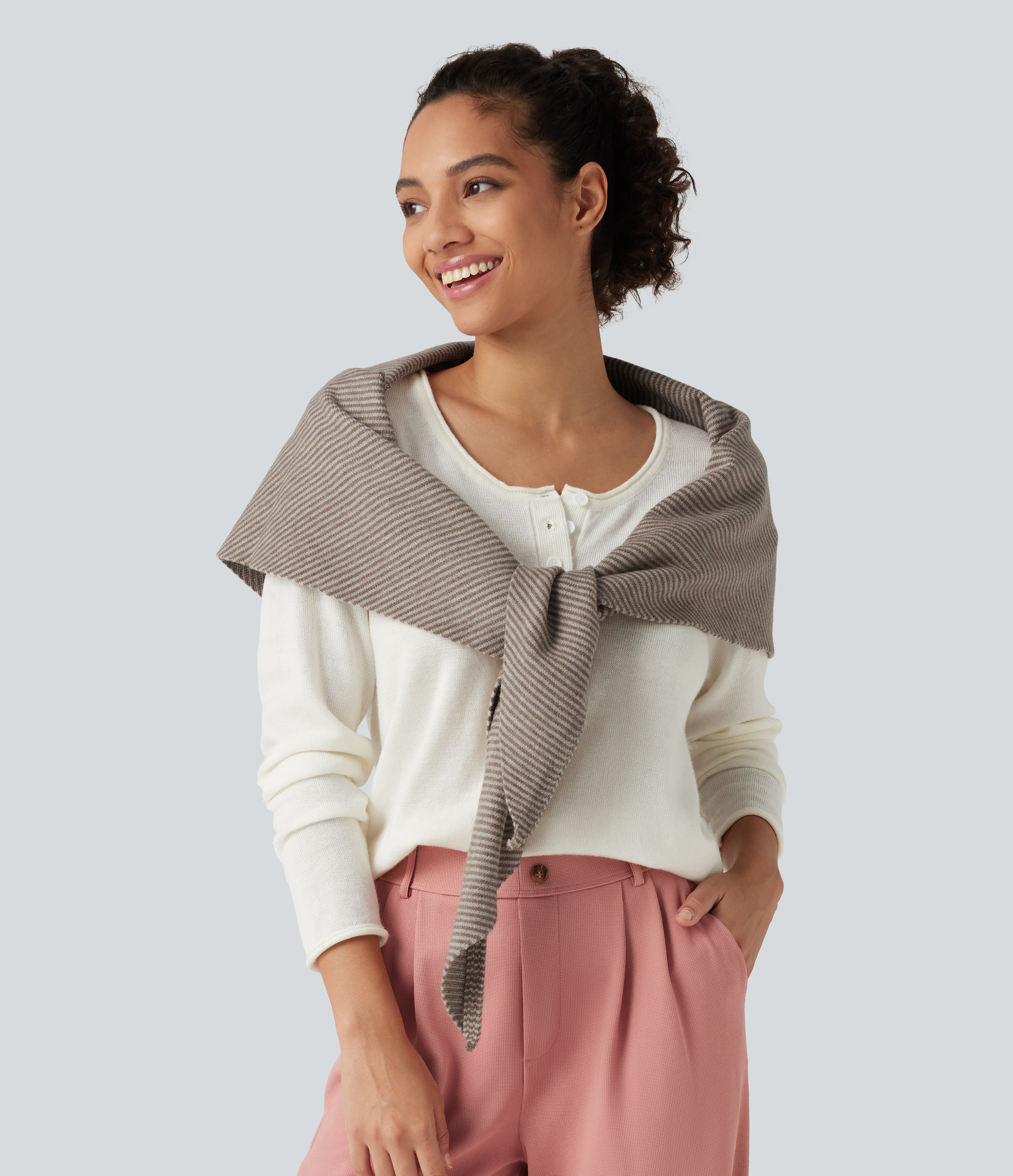 Vintage Khaki Stripet sweaterstrikket halstørklæde i afslappet stil / 2
