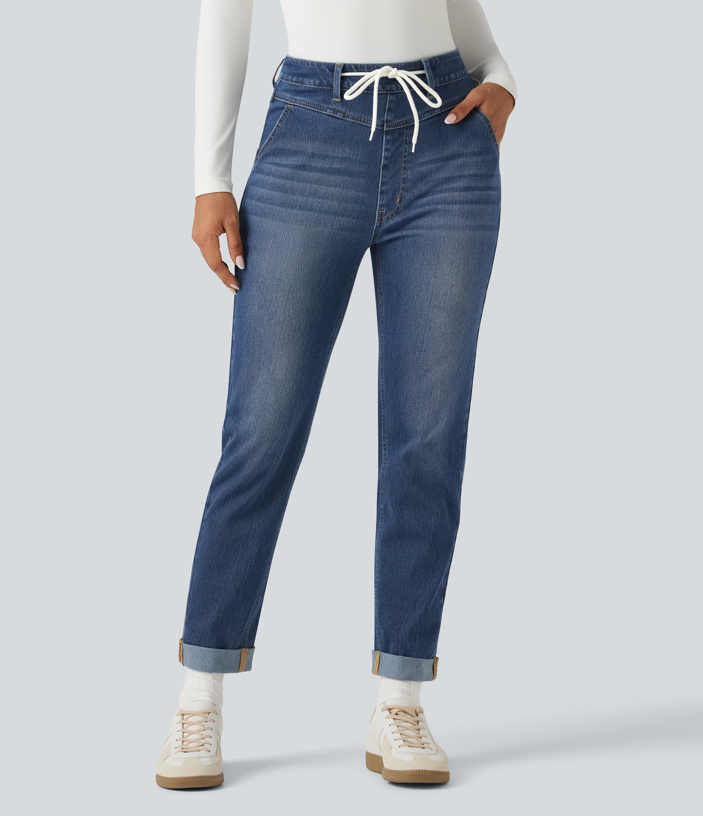 Halara Flex™ High Waisted Drawstring Casual Jeans with Pockets