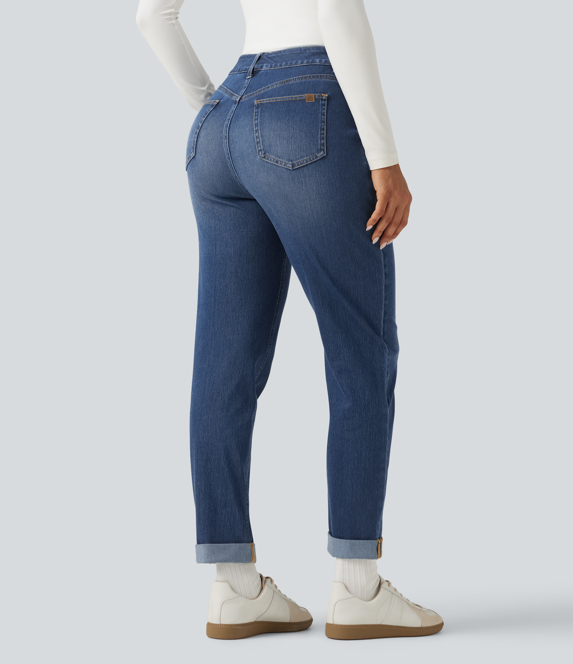 Estate Blue Denim Halara Flex™ High Waisted Drawstring Casual Jeans with Pockets / 2