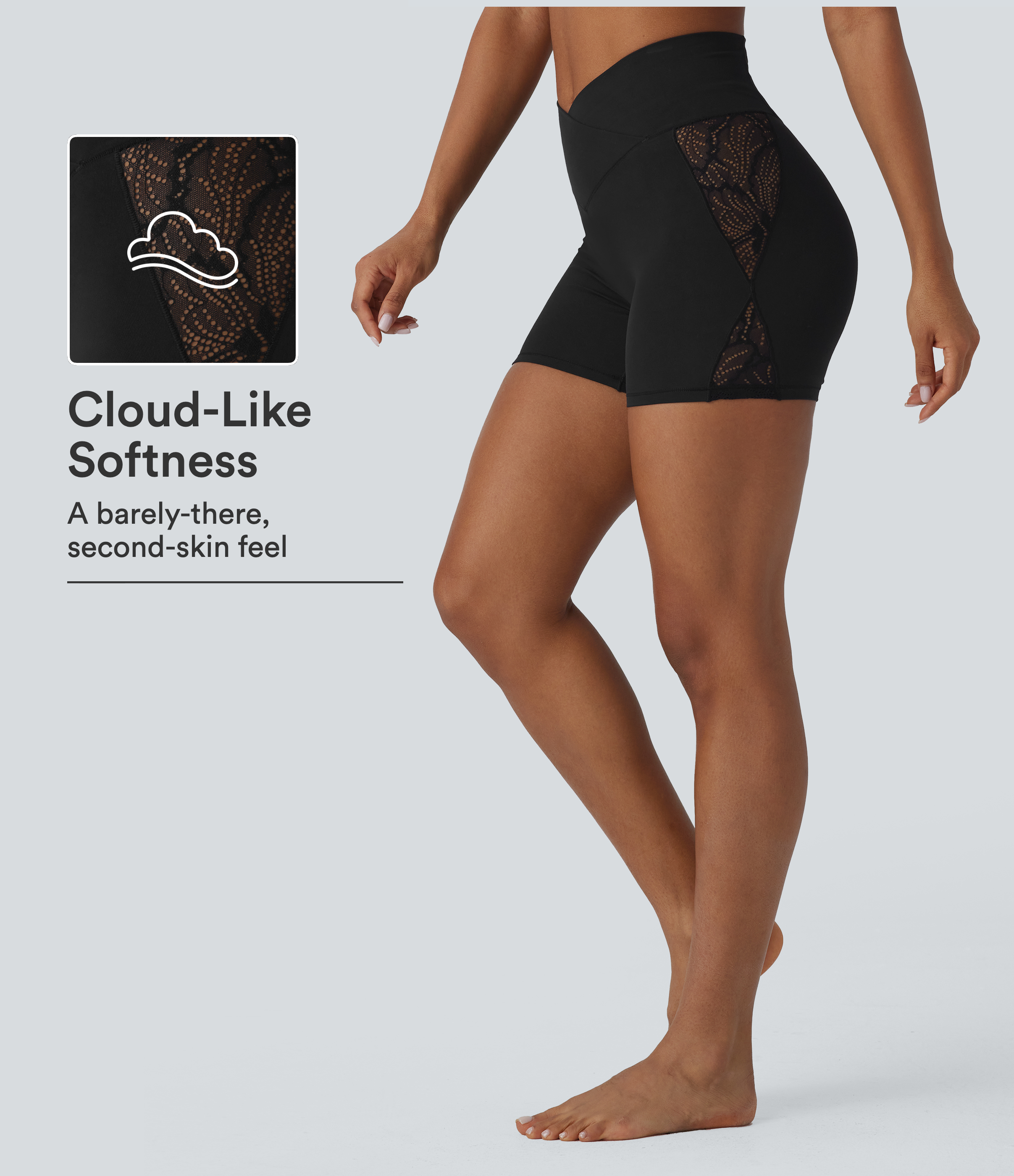 SoftlyZero™ High Waisted Crossover Contrast Lace Pocket Yoga Biker Shorts 5''-UPF50+