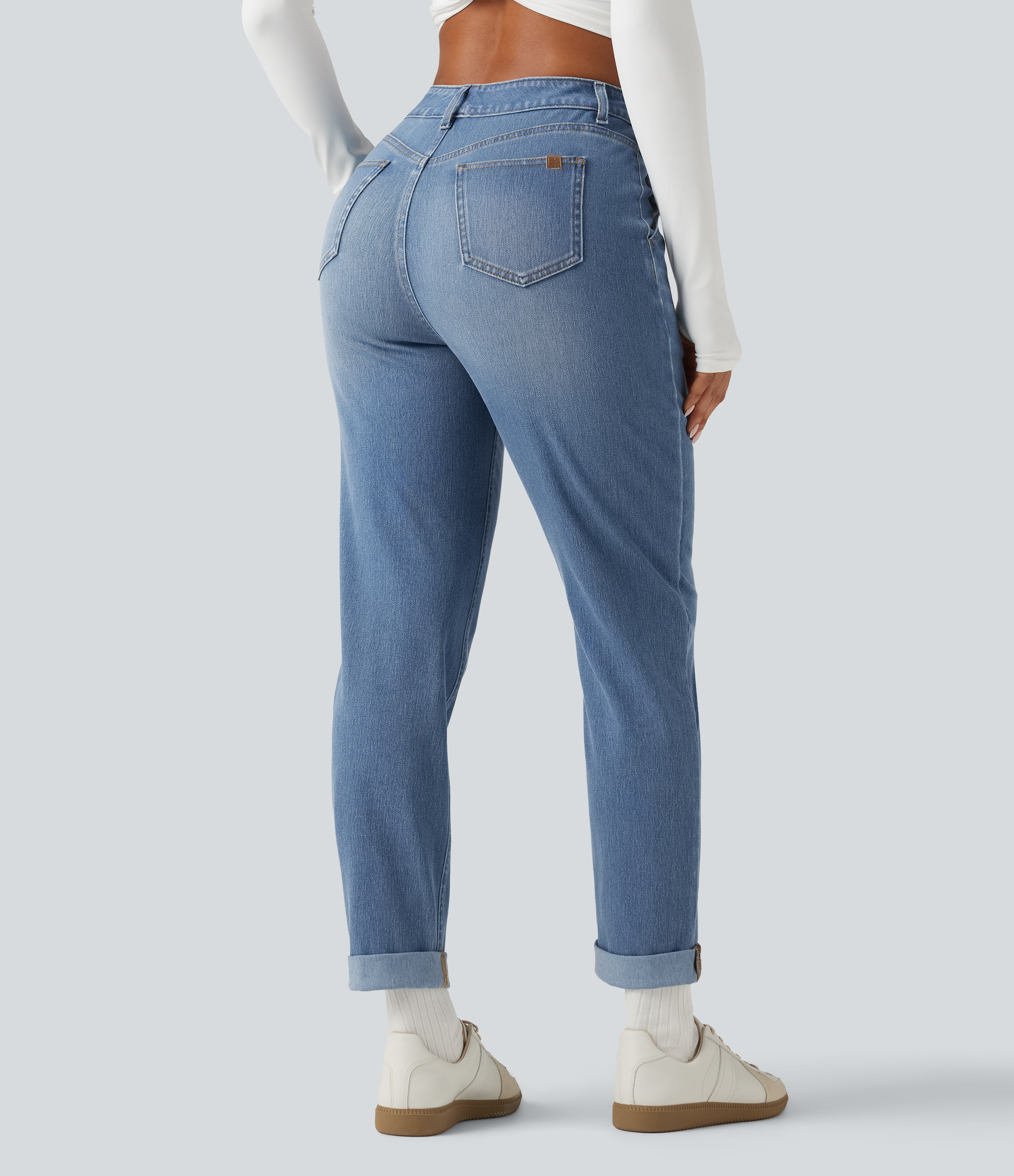 Sunset Blue Denim Halara Flex™ High Waisted Drawstring Casual Jeans with Pockets / 2