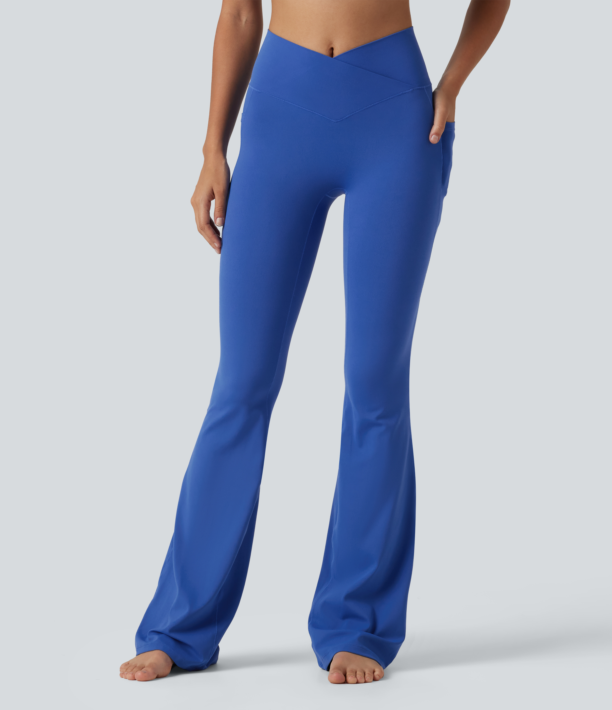 SoftlyZero™ High Waisted Crossover Plain Bootcut Casual Leggings with Pockets-UPF50+