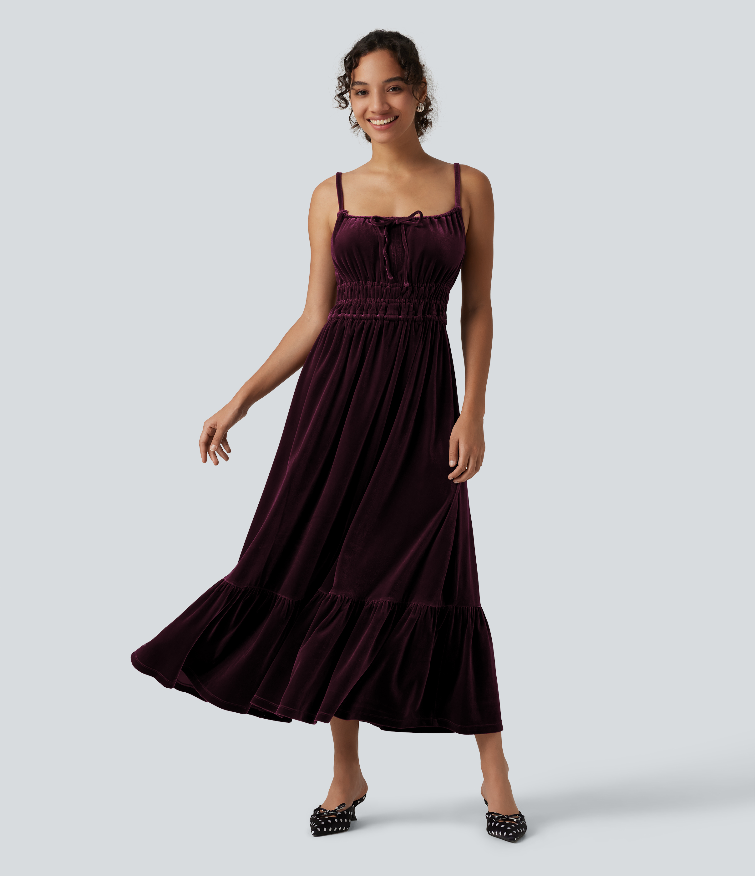 Square Neck Tie Front Flowy Midi Casual Slip Milkmaid Dress