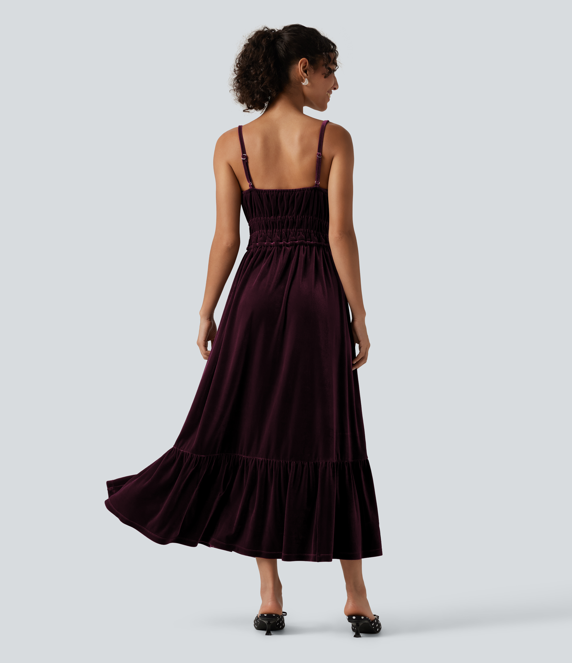 Dusky purple Square Neck Tie Front Flowy Midi Casual Slip Milkmaid Dress / 2