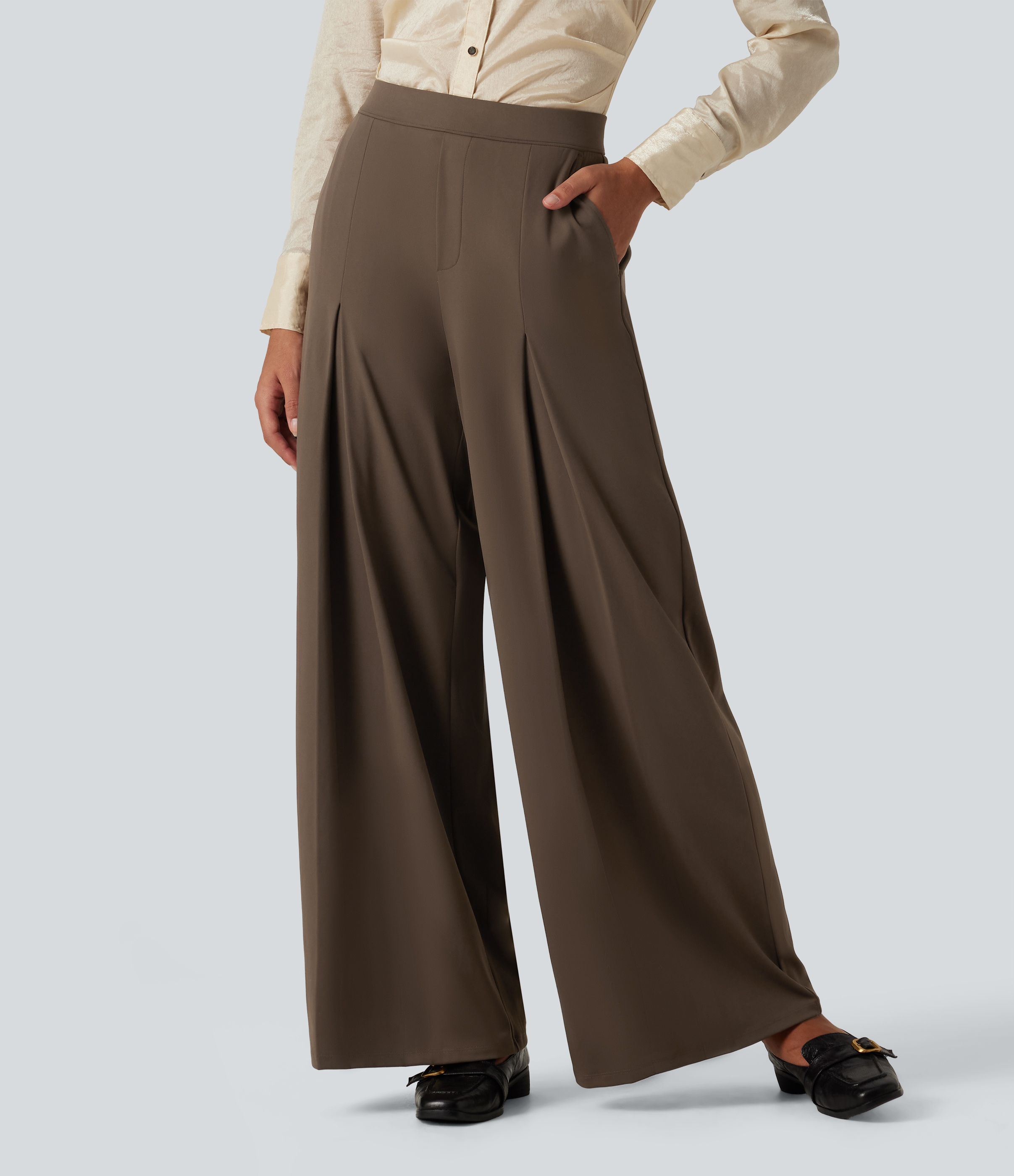 Halara Flex™ DayStretch Mid Rise Wide Leg Baggy Work Pants with Pockets