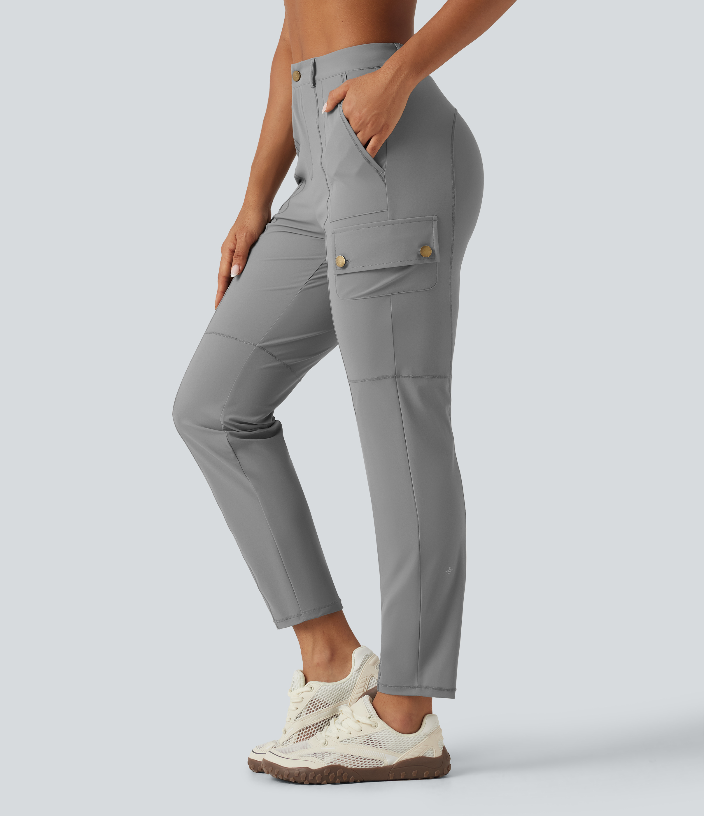 High Waisted Solid InstantCool Skinny Hiking Cargo Pants with Pockets