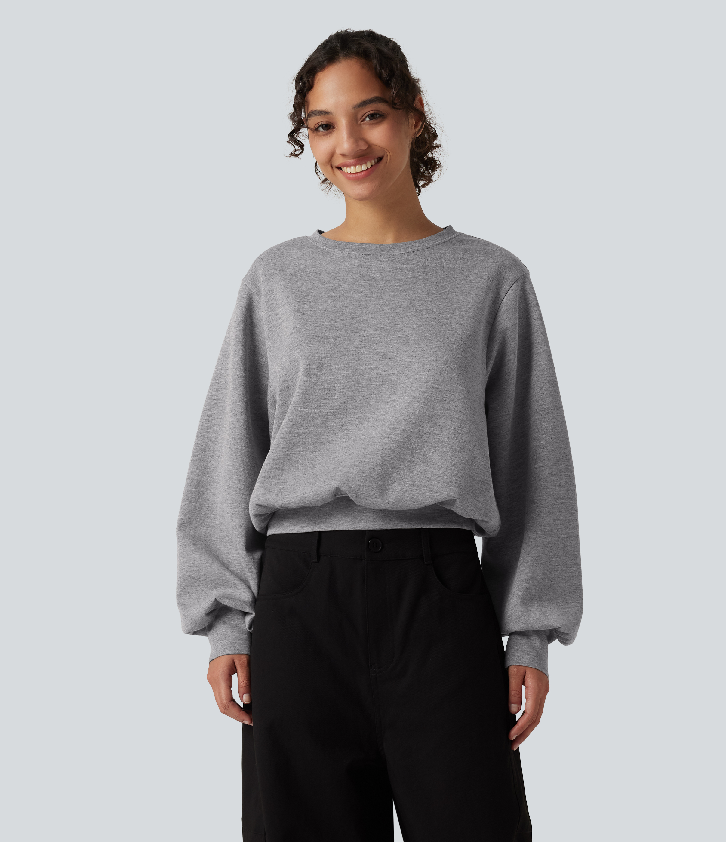 Round Neck Bubble Long Sleeve Casual Sweatshirt