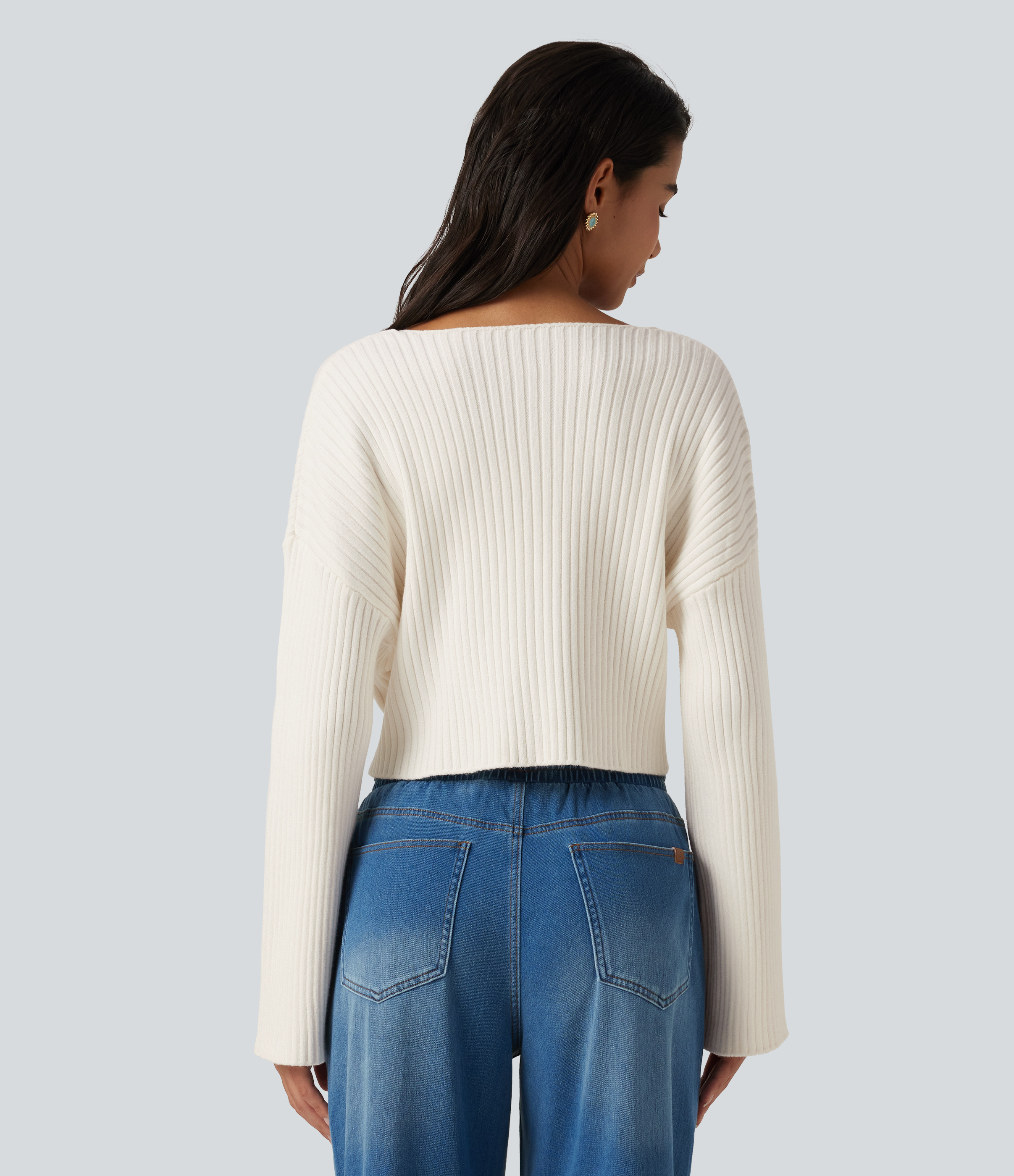 Marshmallow V-Neck Long Sleeve Casual Sweater / 2