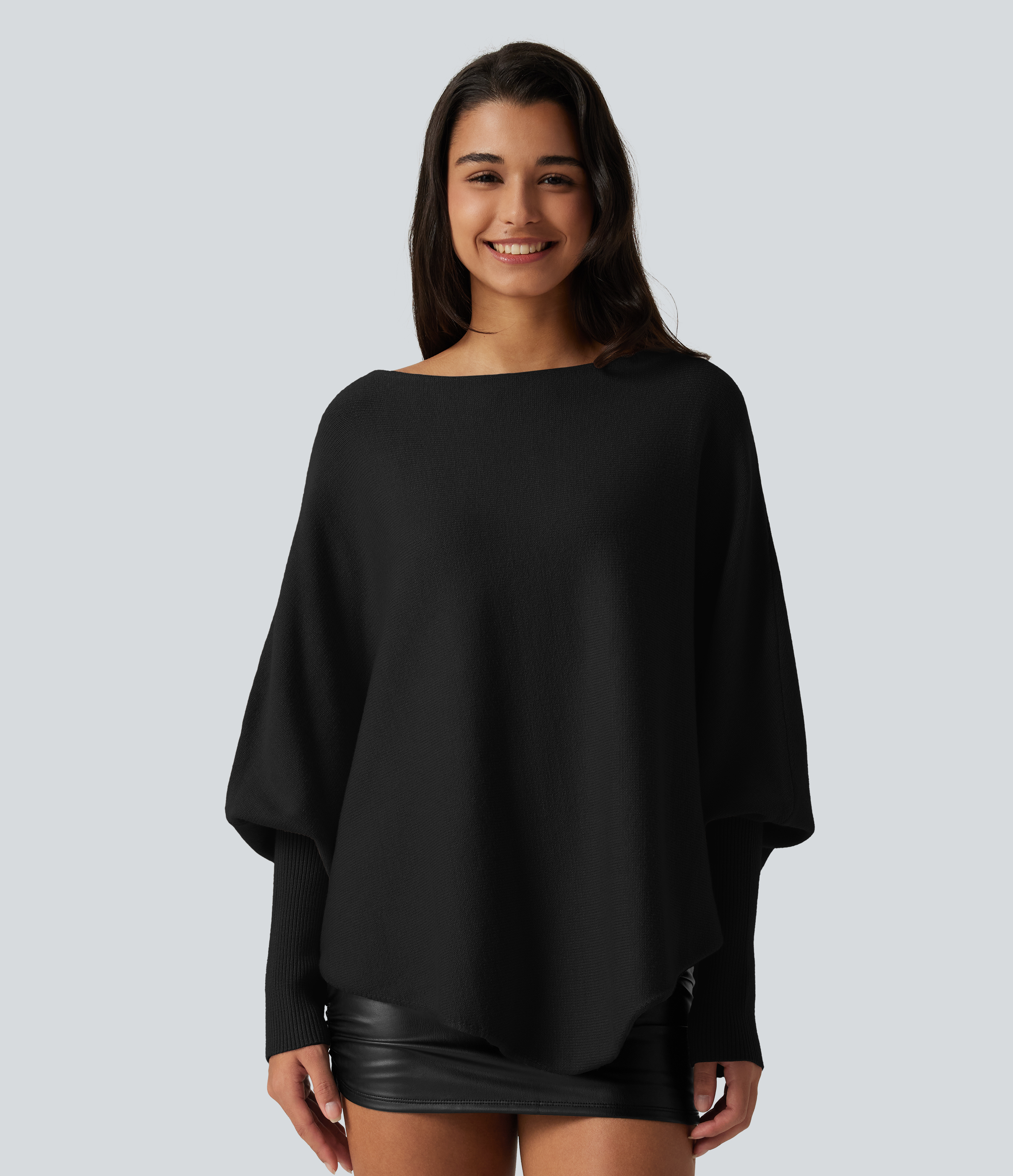 Batwing Long Sleeve Asymmetric Hem Casual Sweater