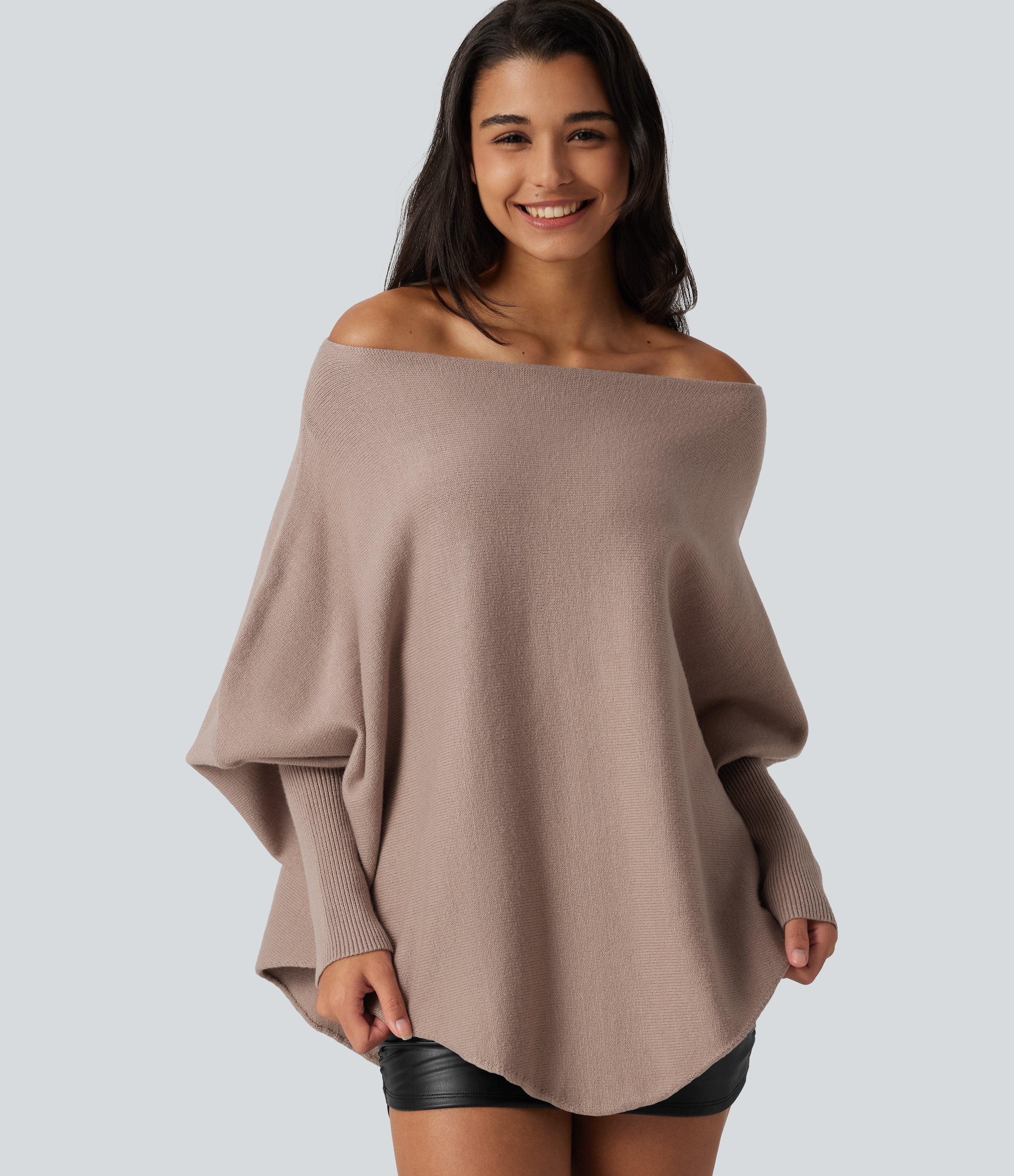 Pull à manches longues chauve-souris avec ourlet asymétrique