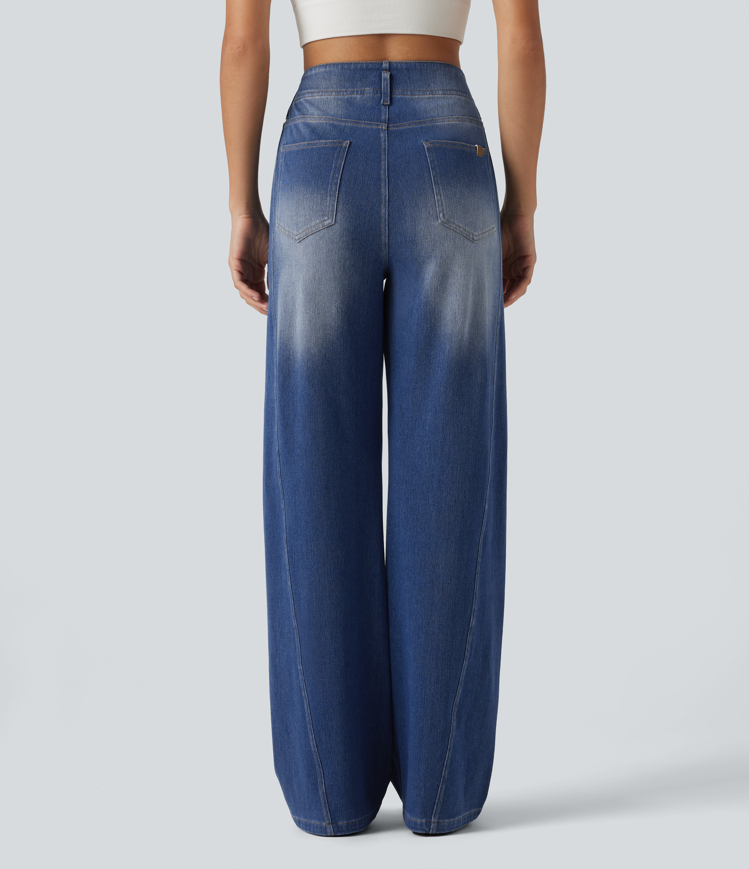 Tide Blue Denim Halara Flex™ High Waisted Straight Leg Casual Jeans with Pockets / 2