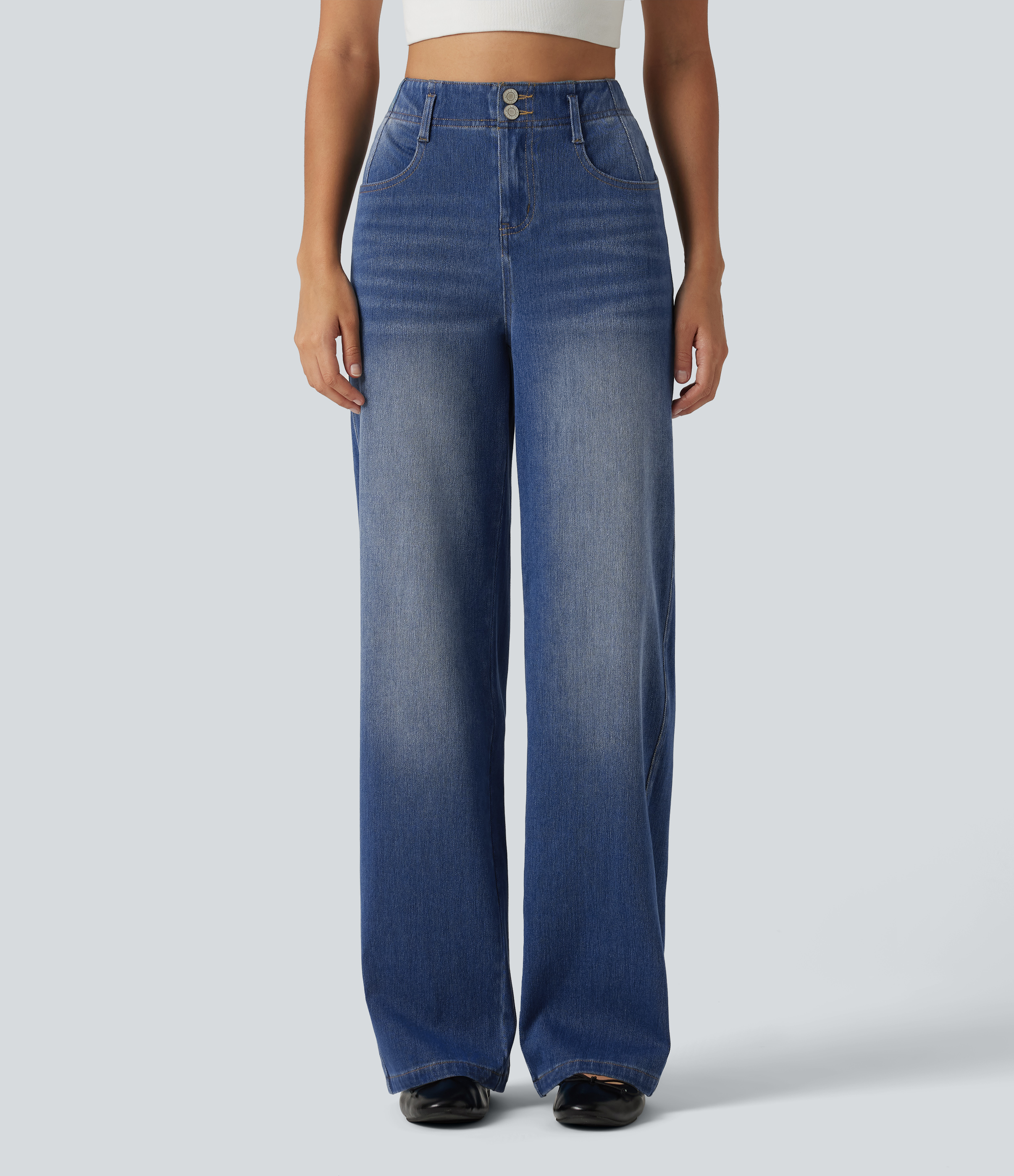 Halara Flex™ jeans informales de talle alto y pierna recta con bolsillos