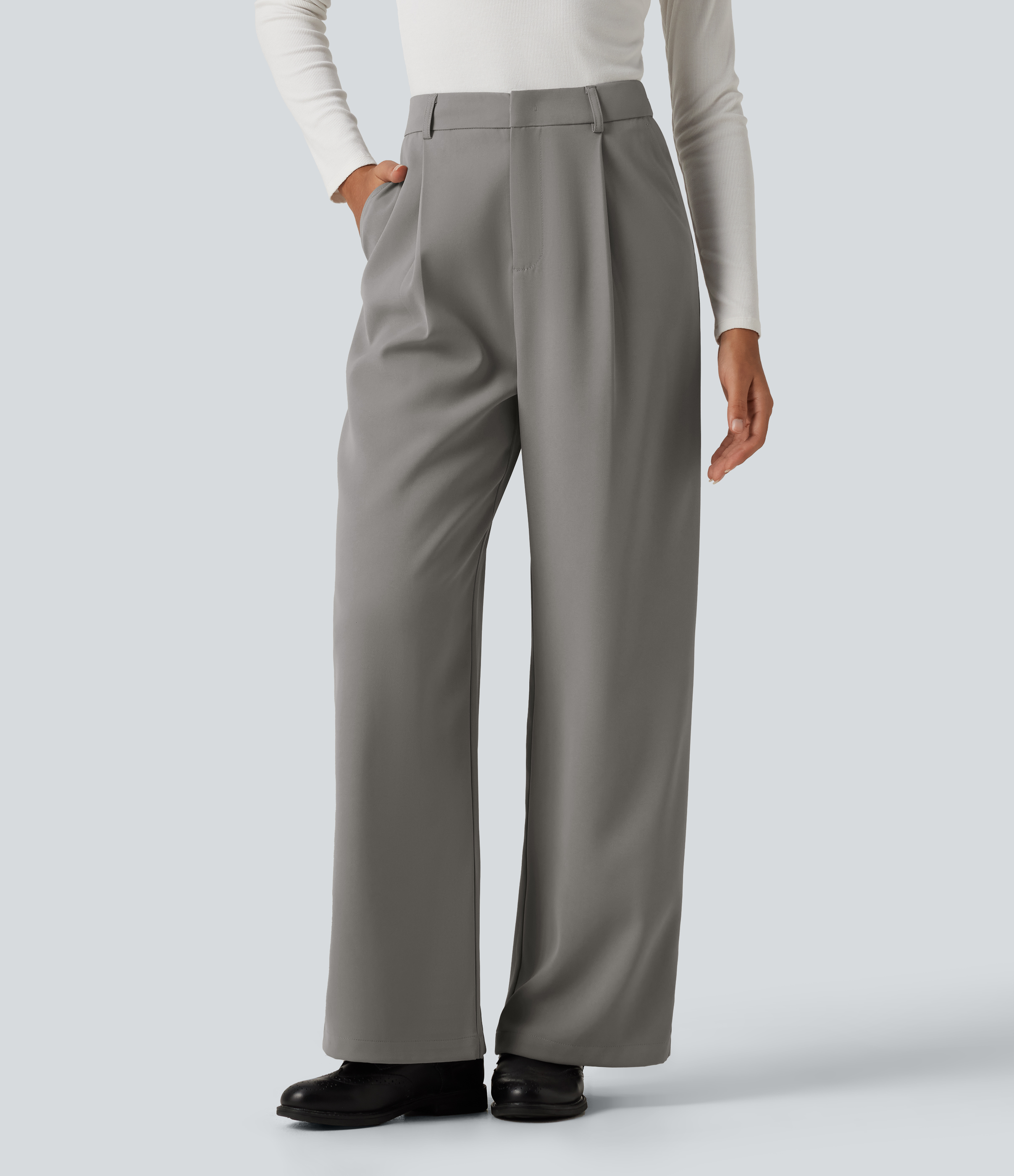 High Waisted Wide Leg Baggy Work Pants with Pockets