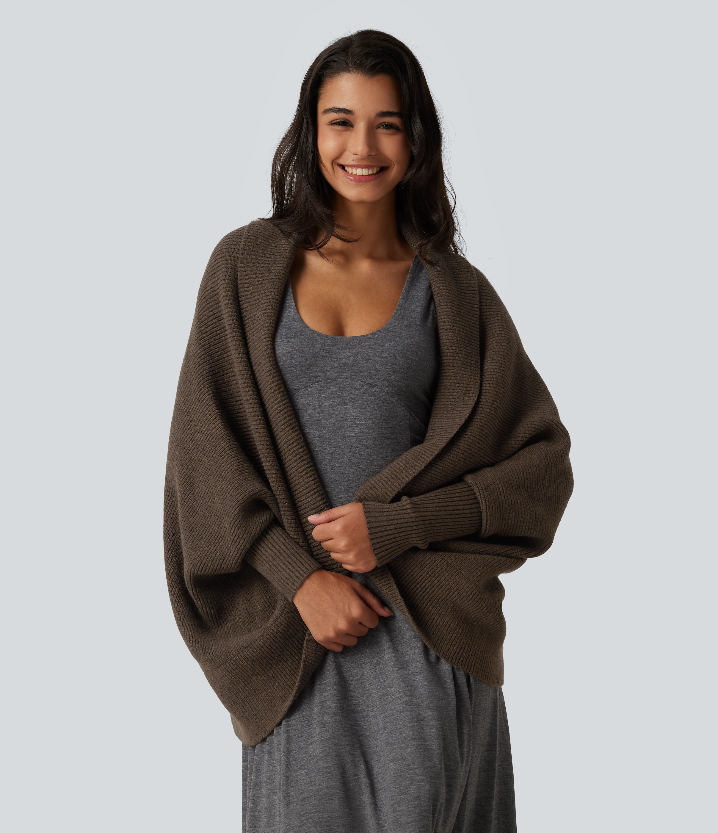 Open Front Dropped Batwing Long Sleeve Casual Cardigan