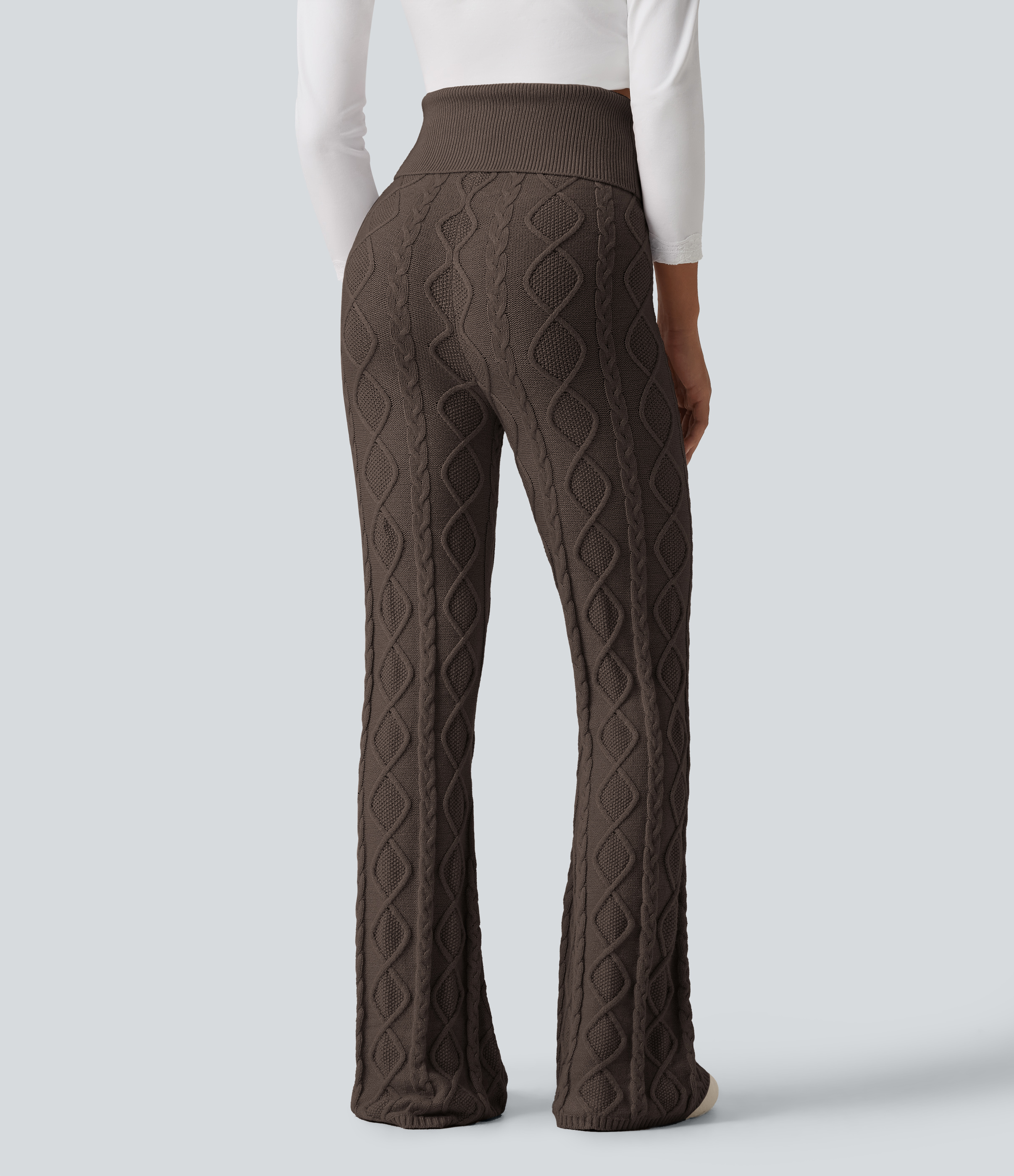 Coffee Liqueúr Pantalon en maille taille haute à revers, coupe bootcut, pour la détente / 2