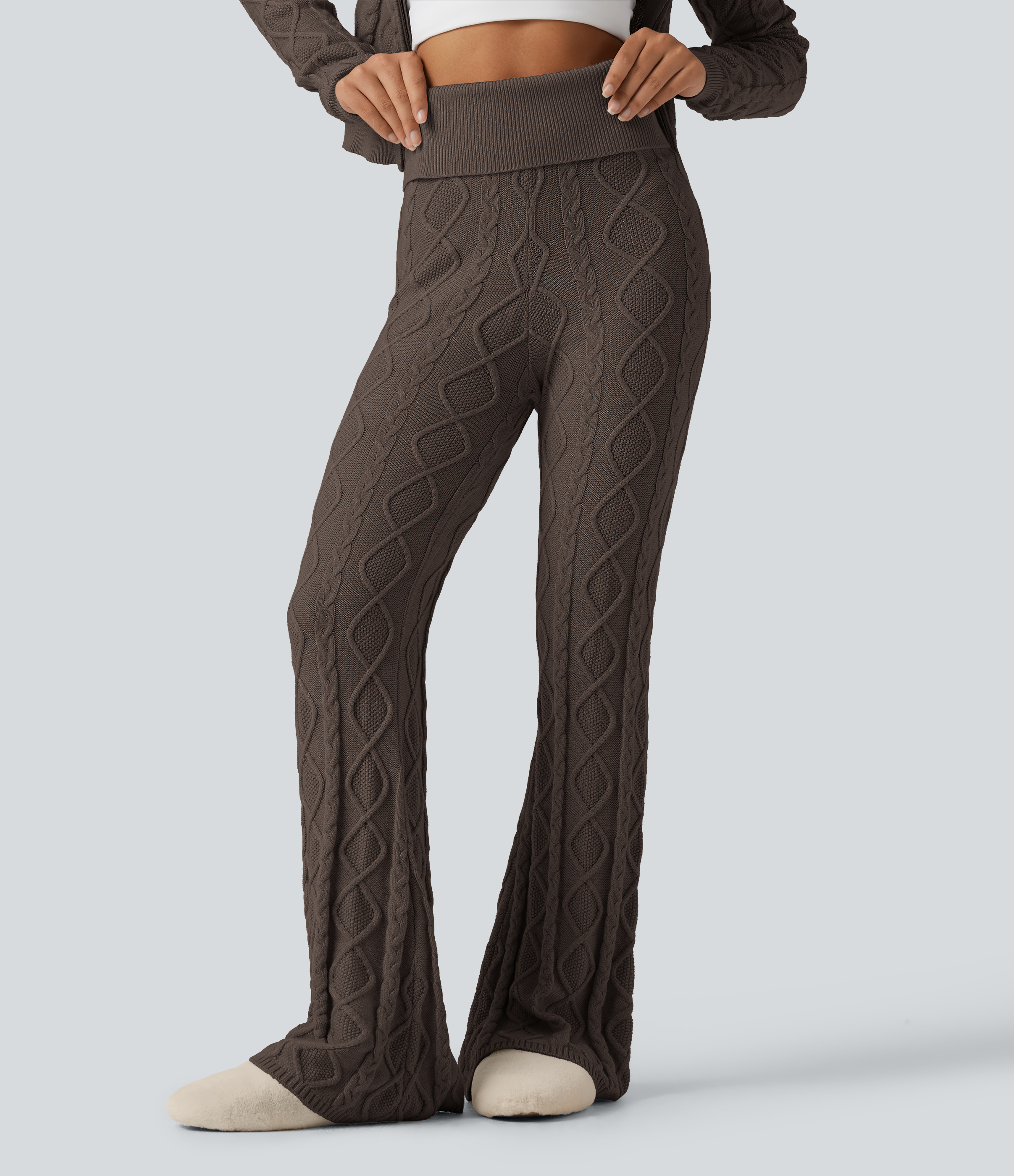 High Waisted Foldover Bootcut Lounging Sweater Pants