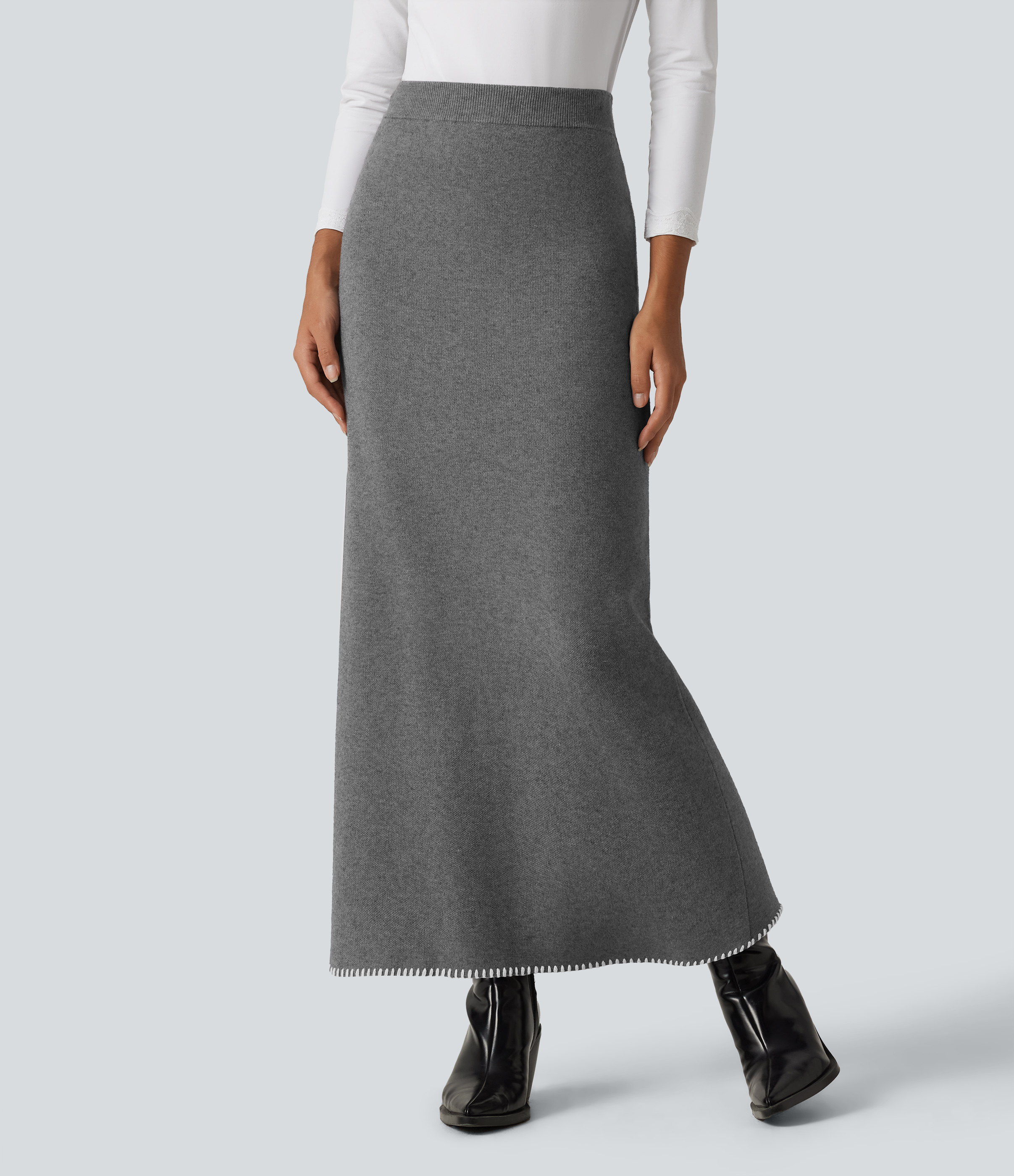 High Waisted Split Midi Work Pencil Sweater Skirt