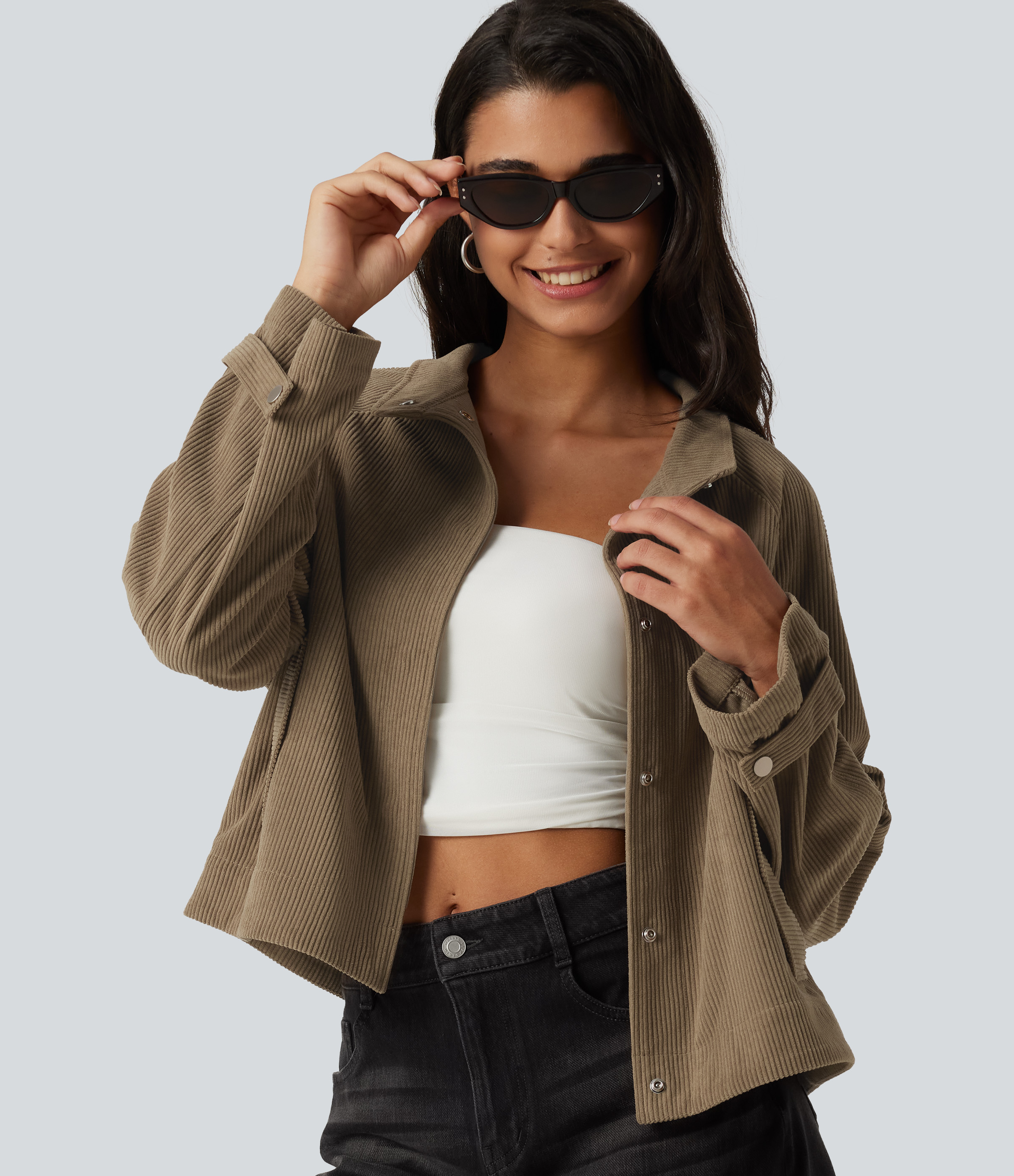 Long Sleeve Corduroy Casual Shirt Jacket with Pockets