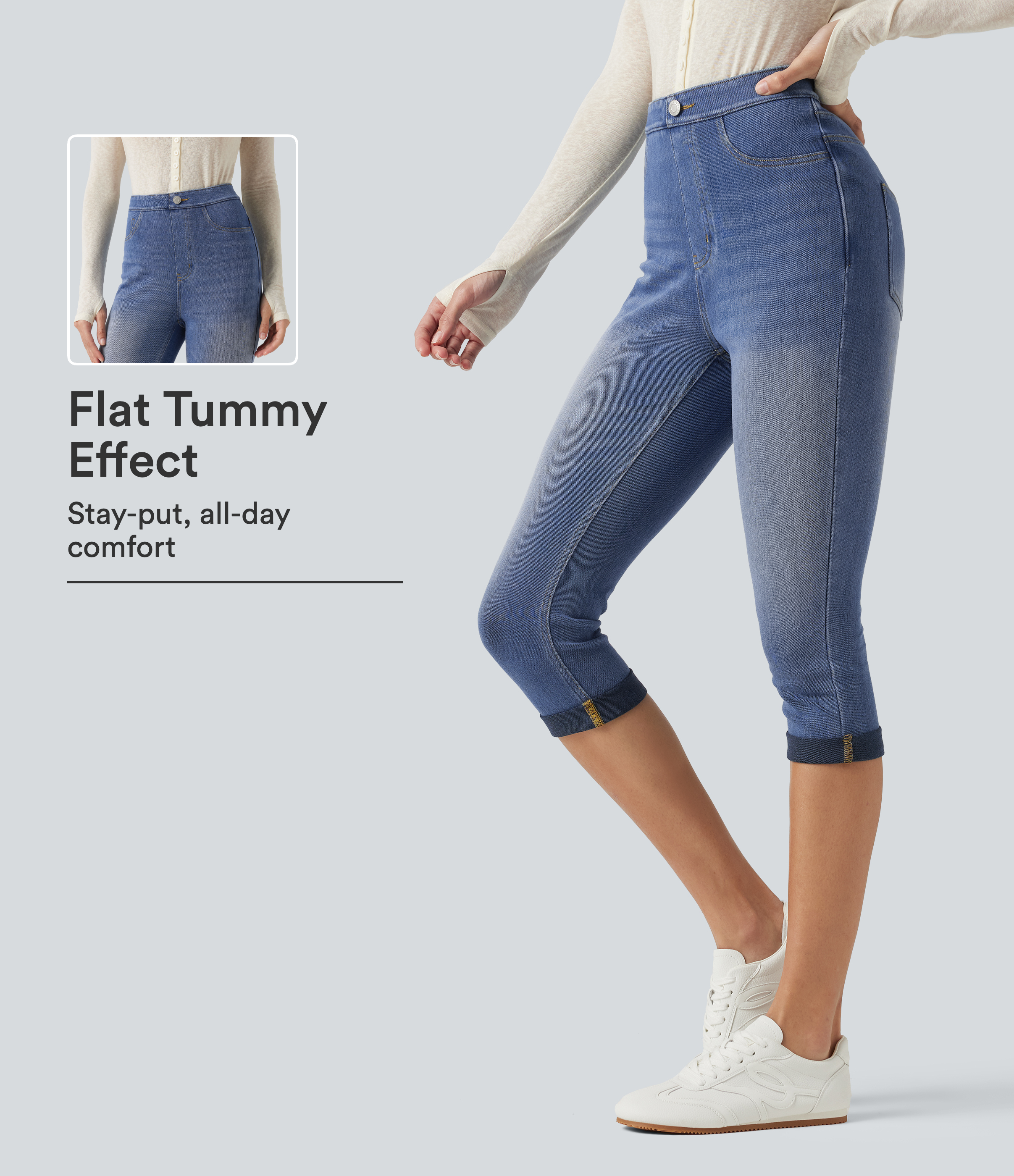 Halara Flex™ High Waisted Tummy Control Denim Capri Casual Leggings with Pockets