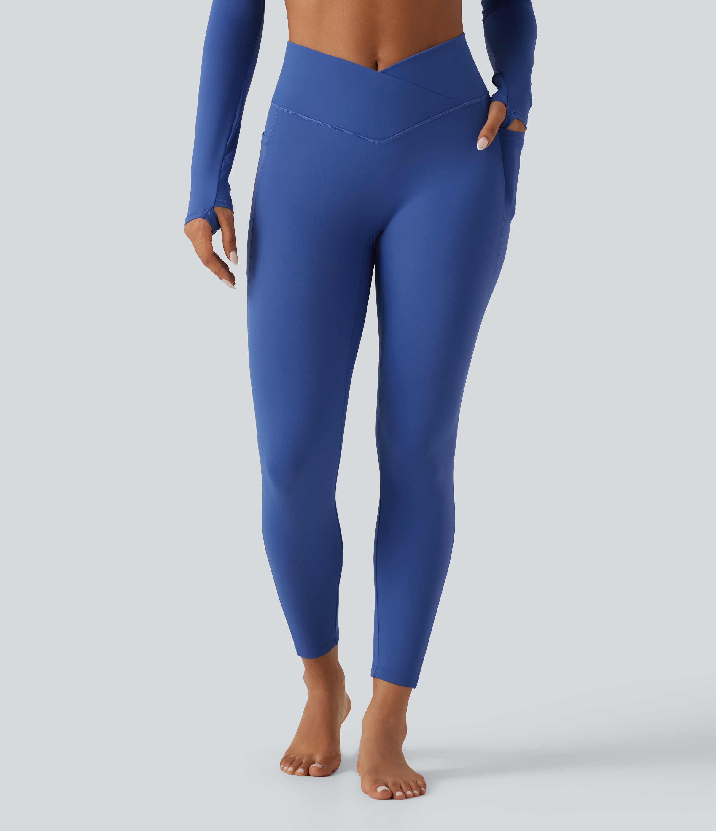 High Waisted Crossover Fleece Yoga Leggings with Pockets