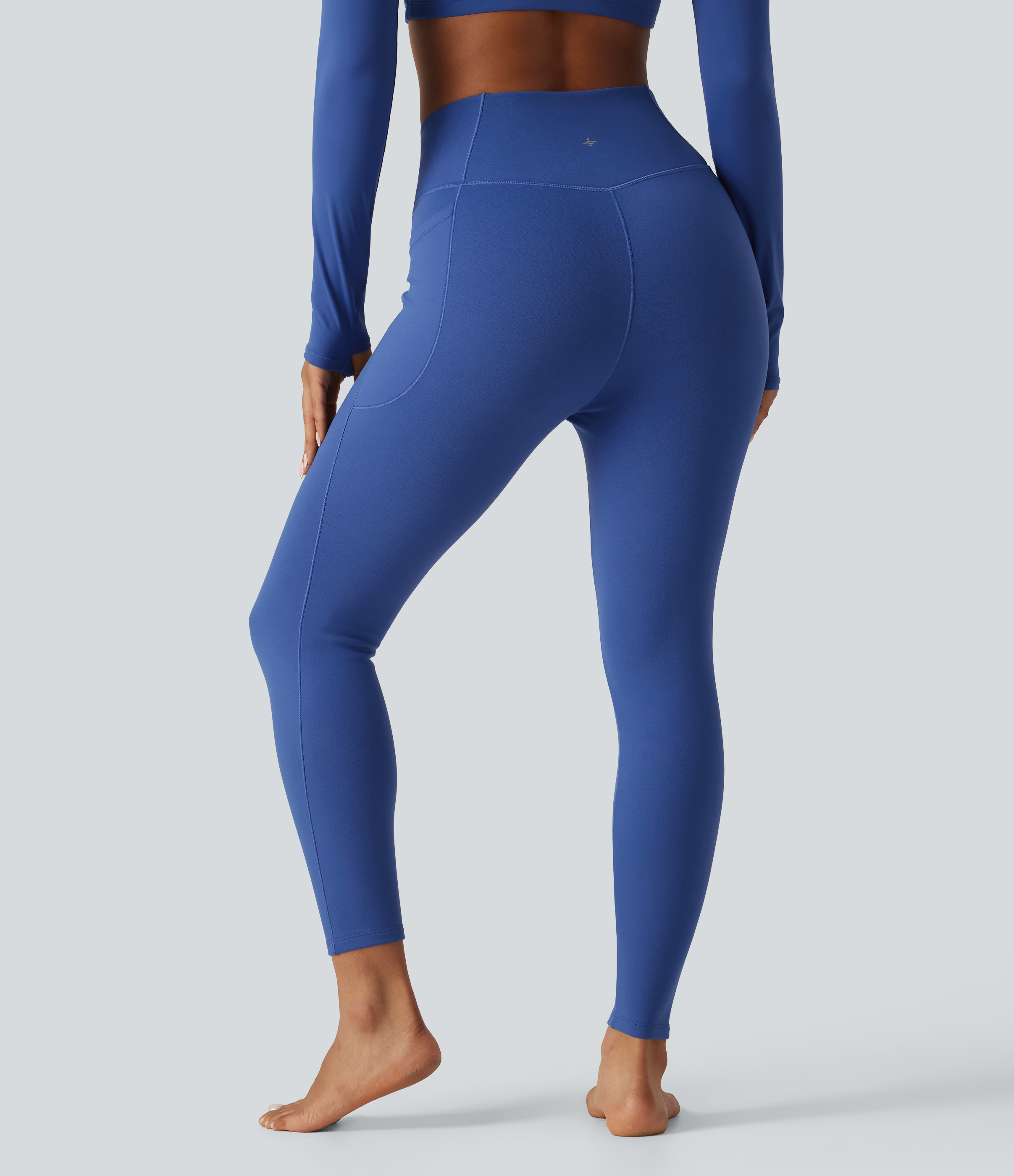 Beaucoup Blue High Waisted Crossover Fleece Yoga Leggings with Pockets / 2