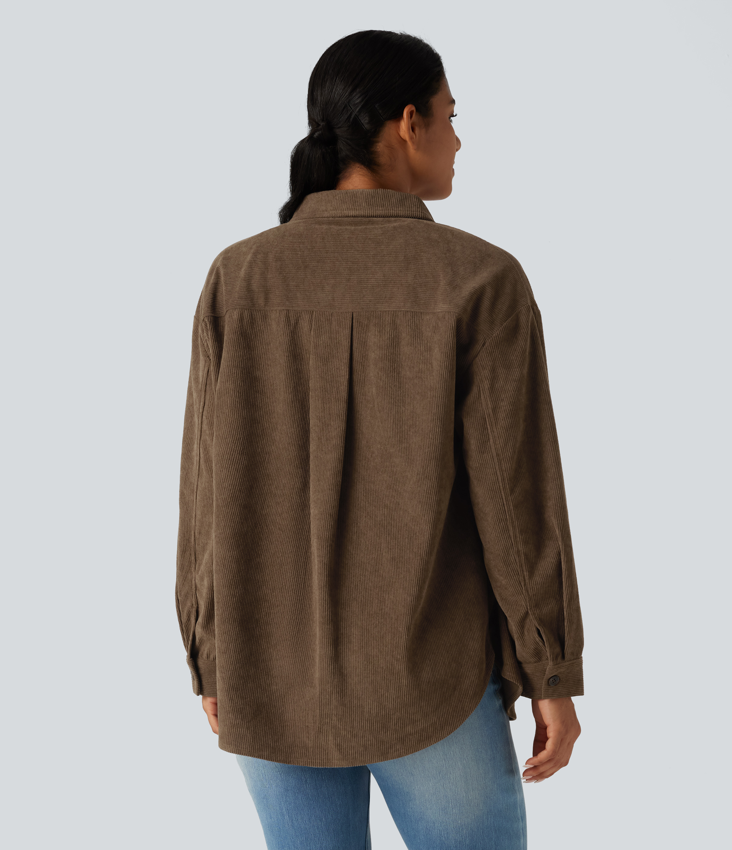 Maple Bark Chemise‑veste décontractée en velours côtelé, manches longues, ourlet arrondi, avec poche / 2