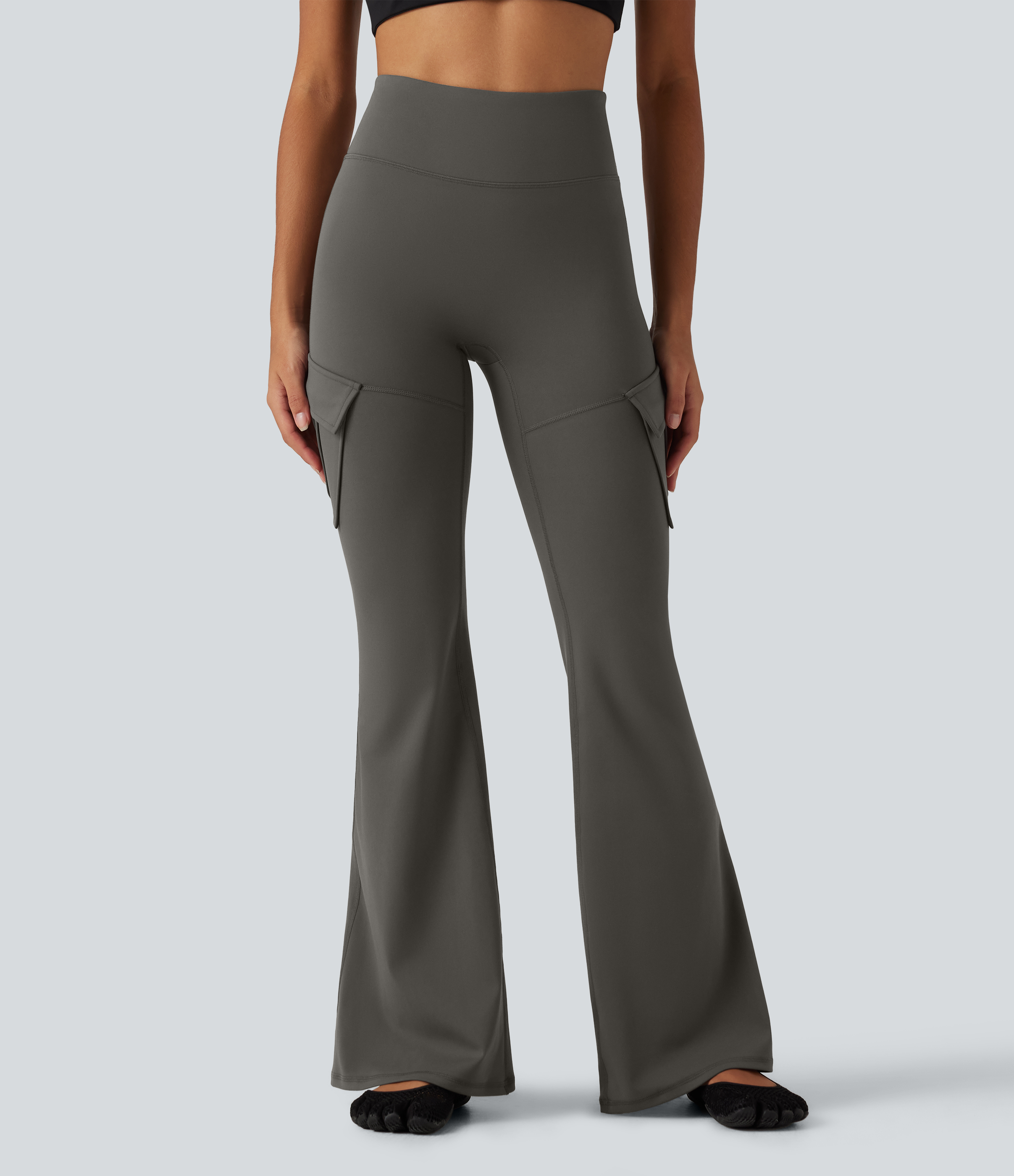 Deep Red Grey DayStretch High Waisted Flare Cargo Skinny Yoga Leggings with Pockets / 2