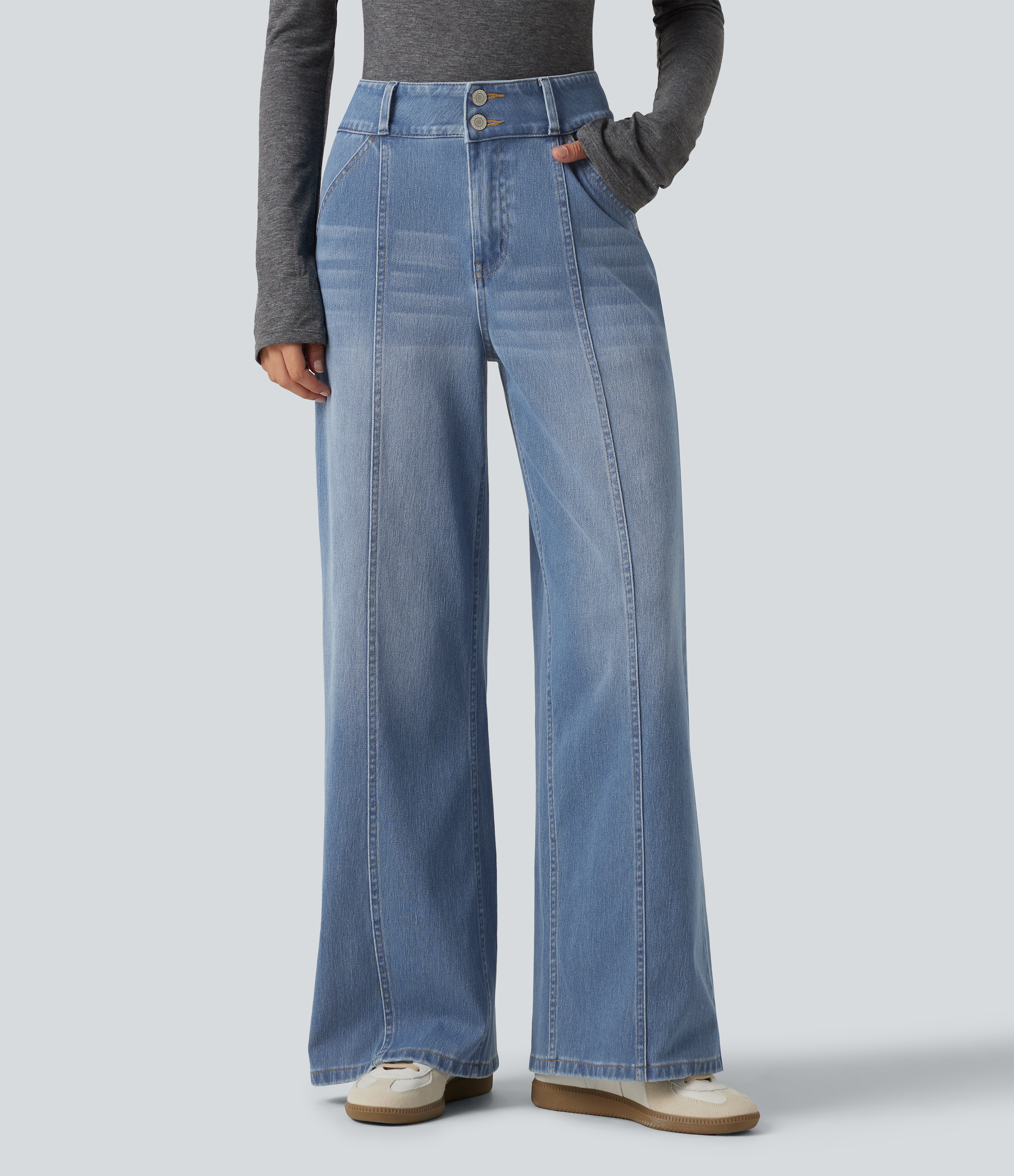Halara Flex™ Mid Rise Wide Leg Casual Jeans with Pockets