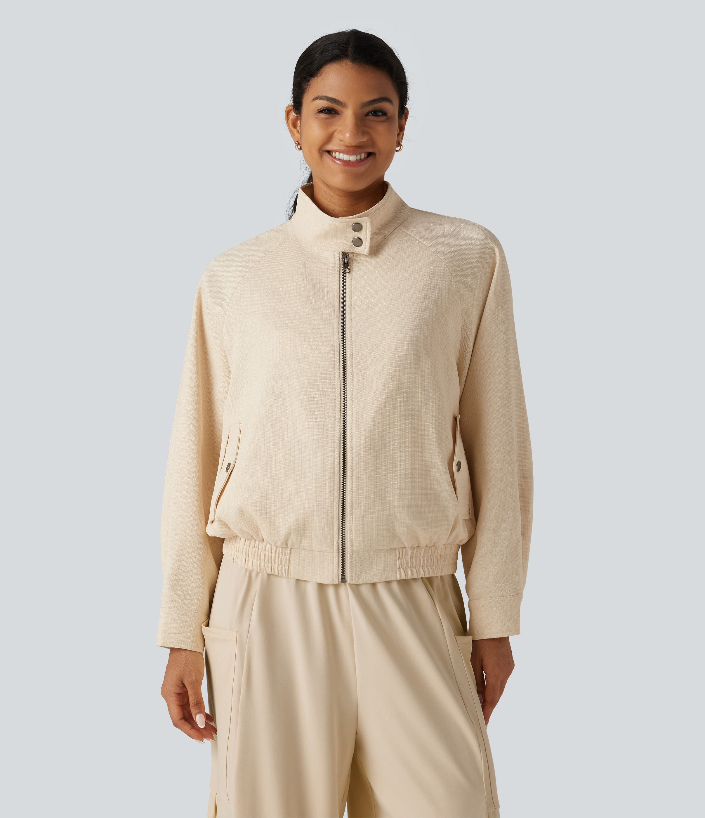 Mock Neck Long Sleeve Casual Jacket with Pockets