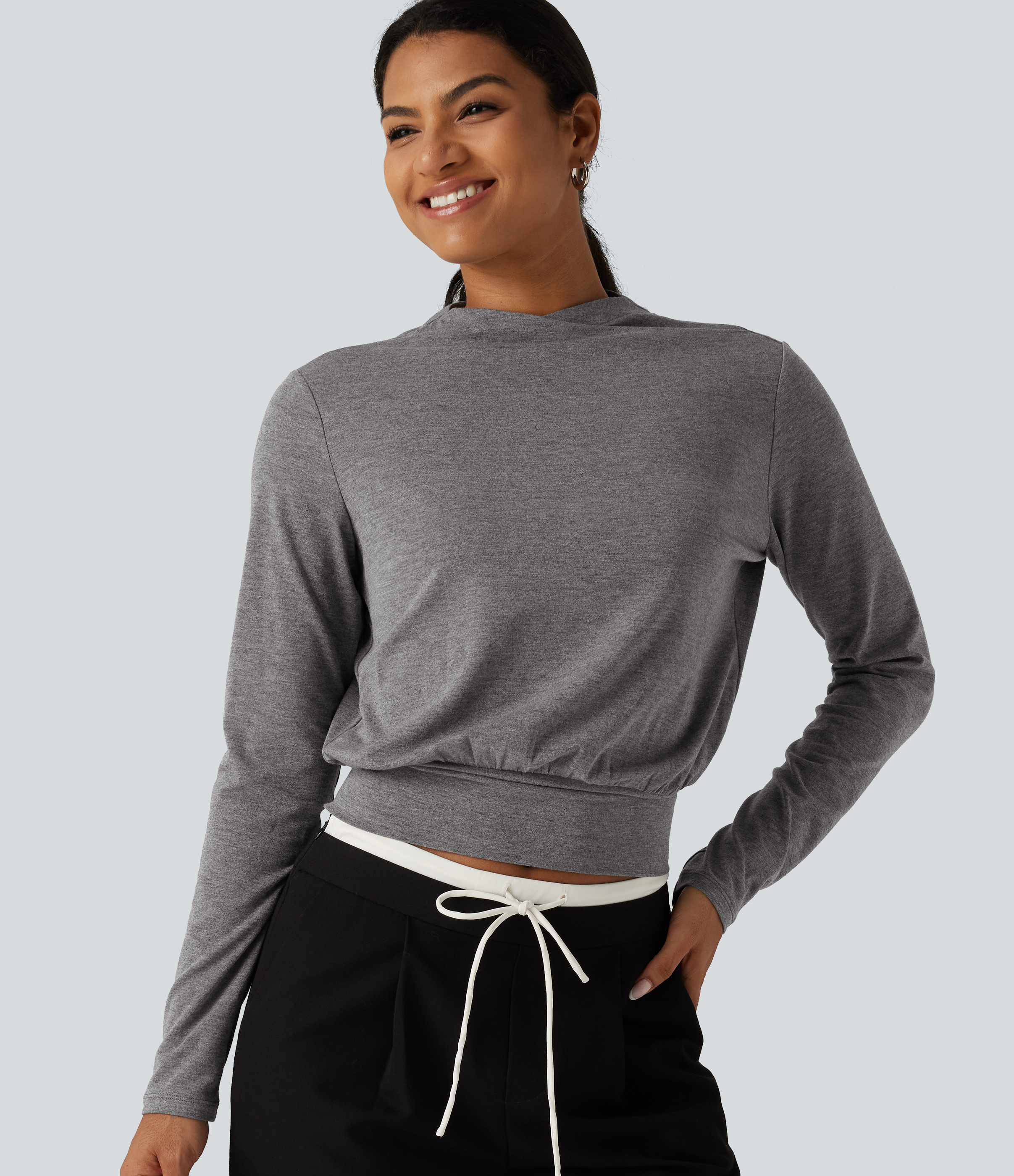 Mock Neck Long Sleeve Boxy Casual Top