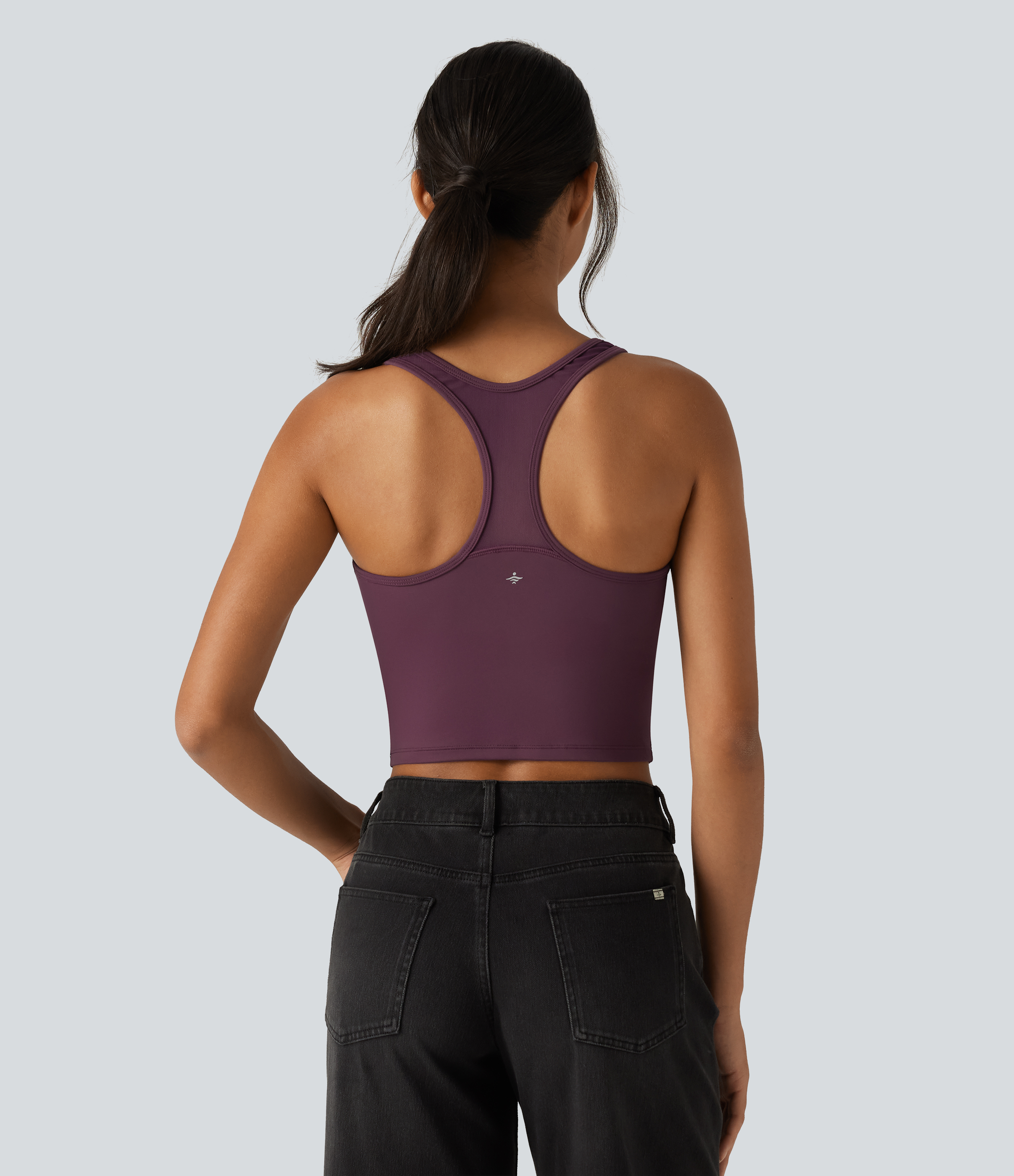 Fig SoftlyZero™ Airy Built-in Bra Contrast Mesh Cropped InstantCool Running Tank Top  / 2