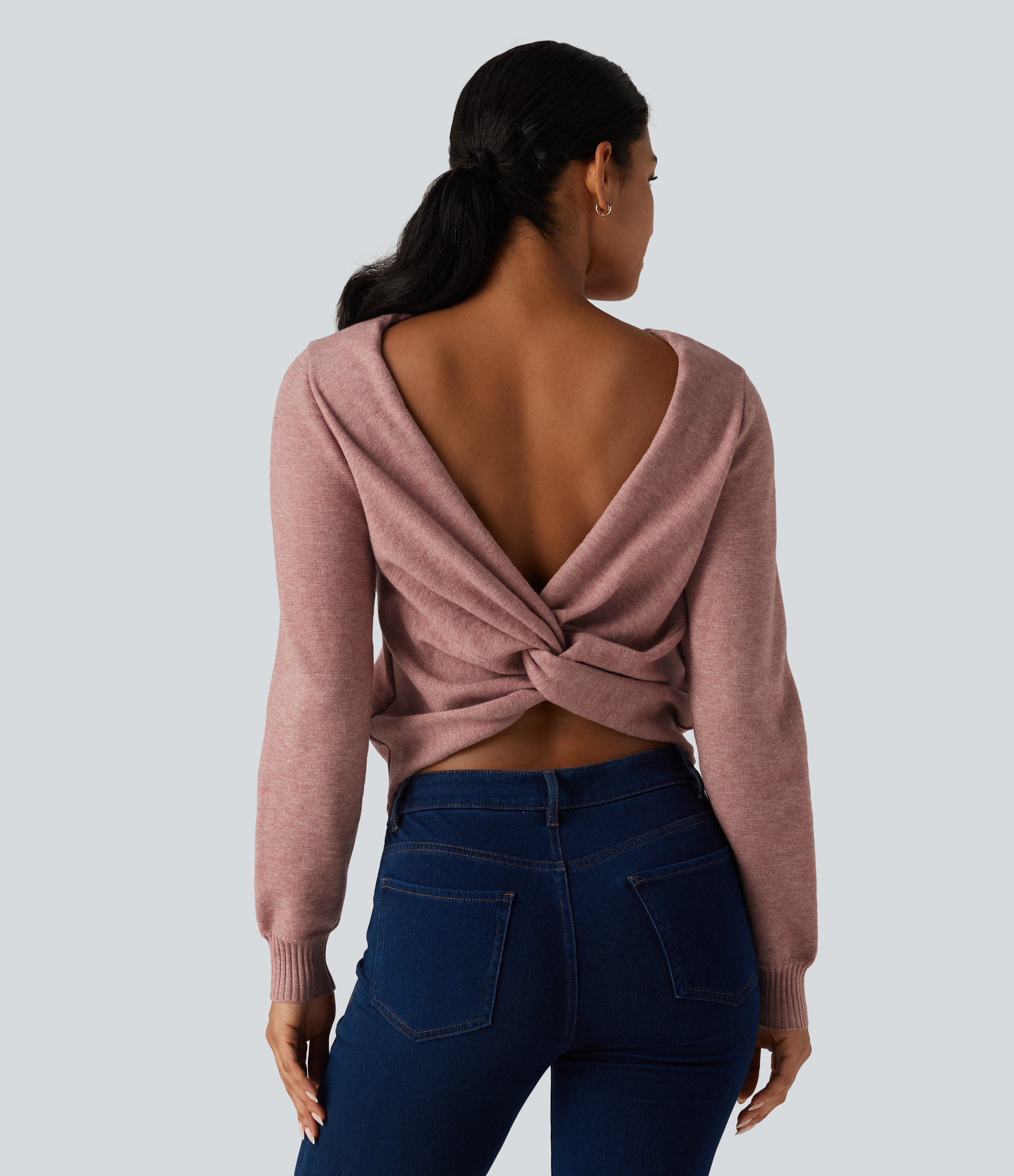 Jersey casual de cuello redondo y manga larga con diseño trenzado