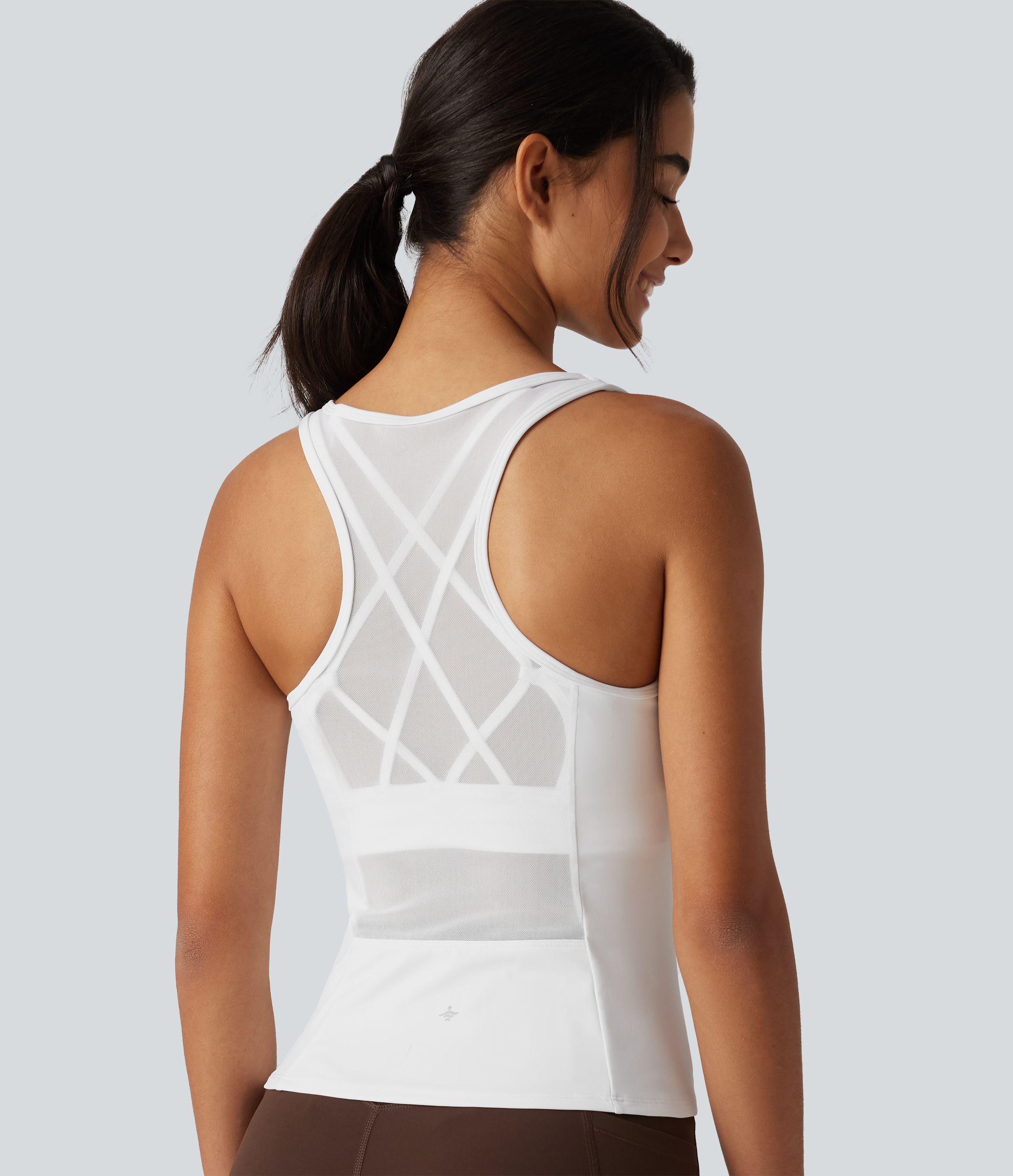 Crisscross Racerback Built-in Bra Contrast Mesh Dance Tank Top