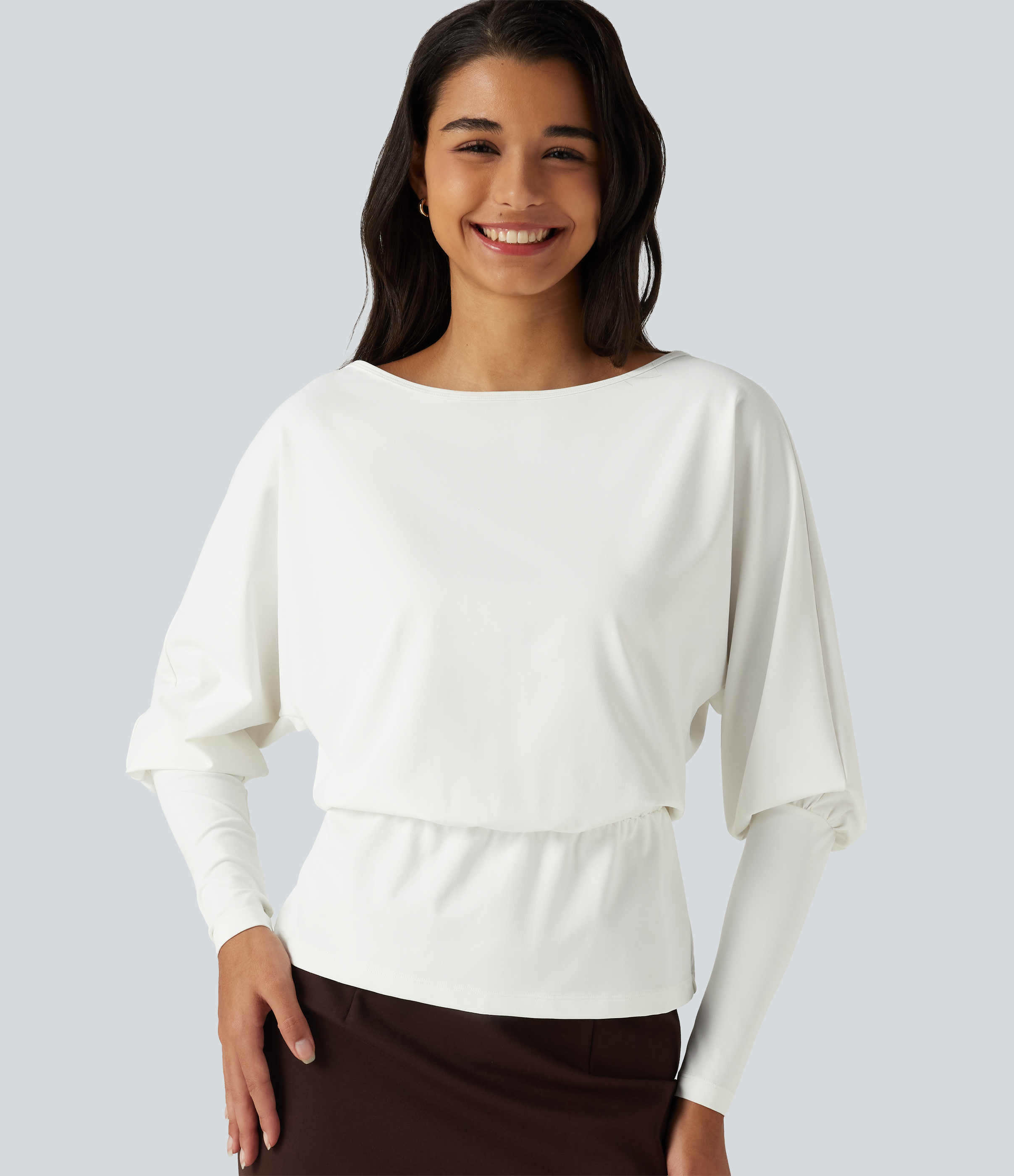 Boat Neck Batwing Sleeve Work Tops