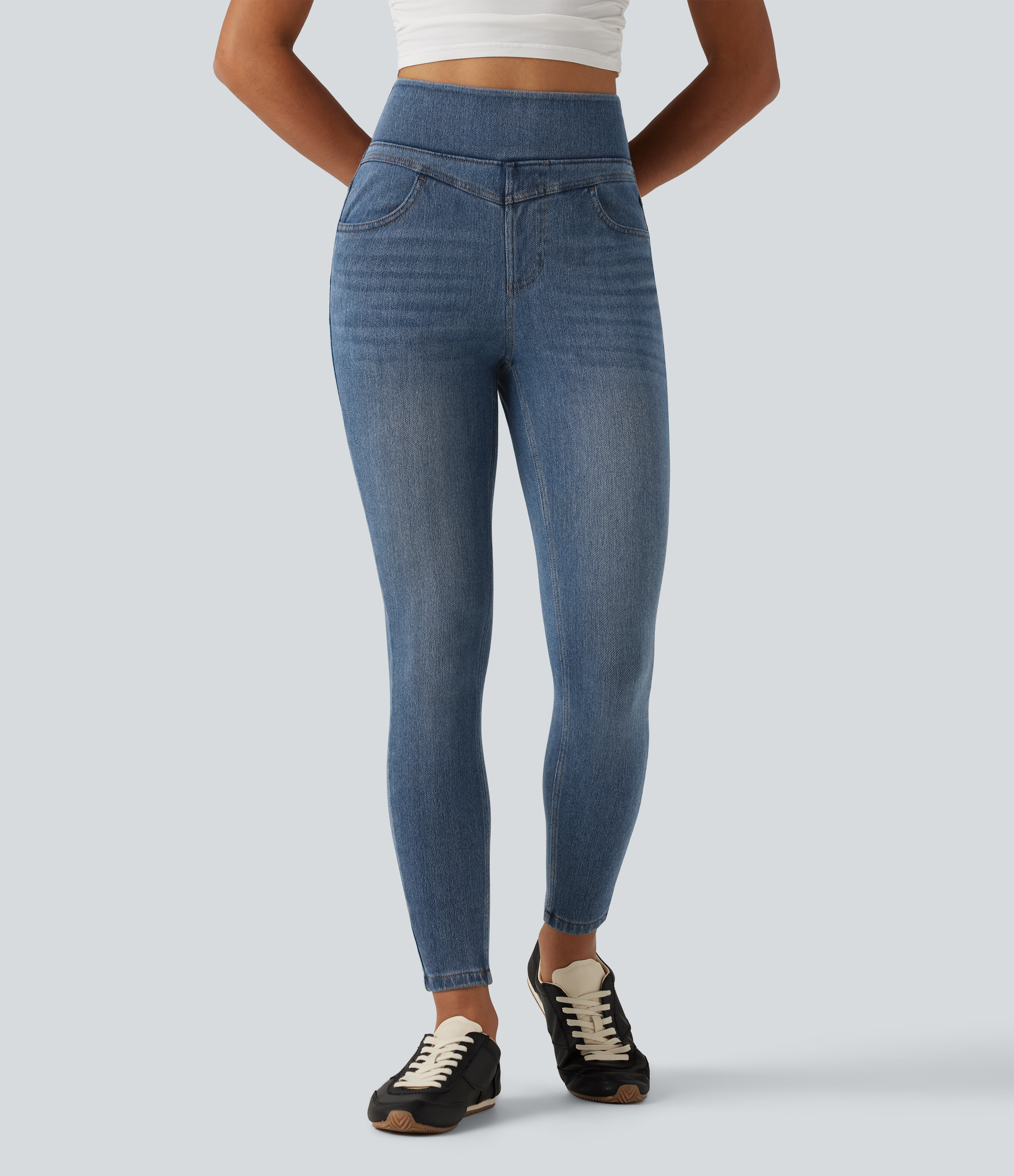Halara Flex™ Denim Heat hochgeschnittene, lässige Jeans mit Taschen