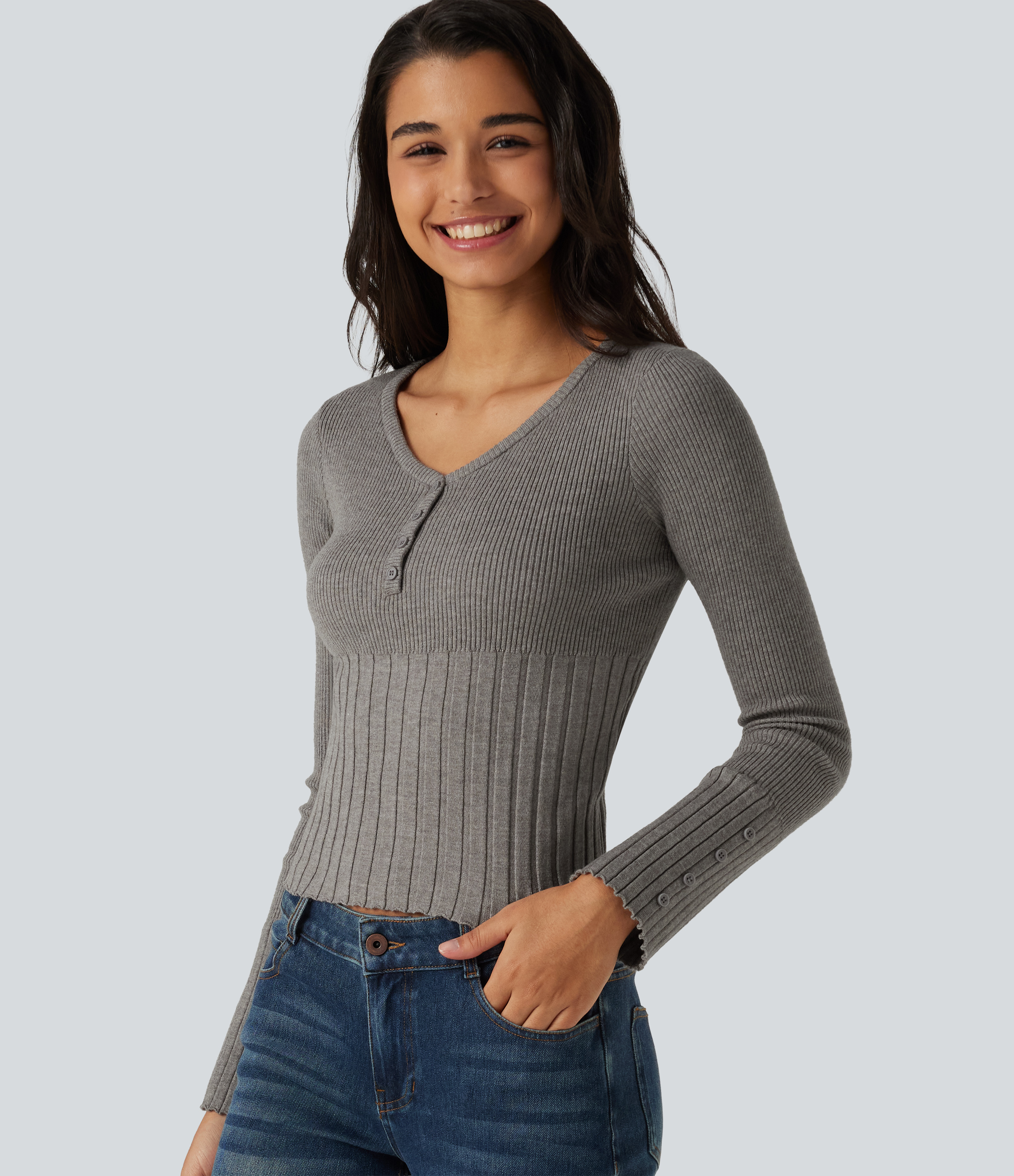 V Neck Long Sleeve Casual Sweater