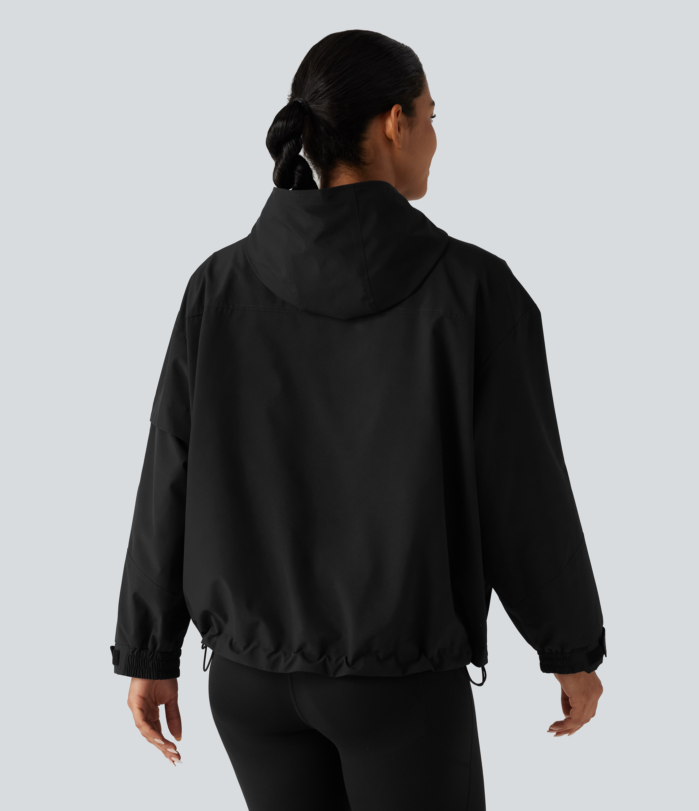Black Hooded Drawstring Long Sleeve Casual Jacket with Pockets / 2